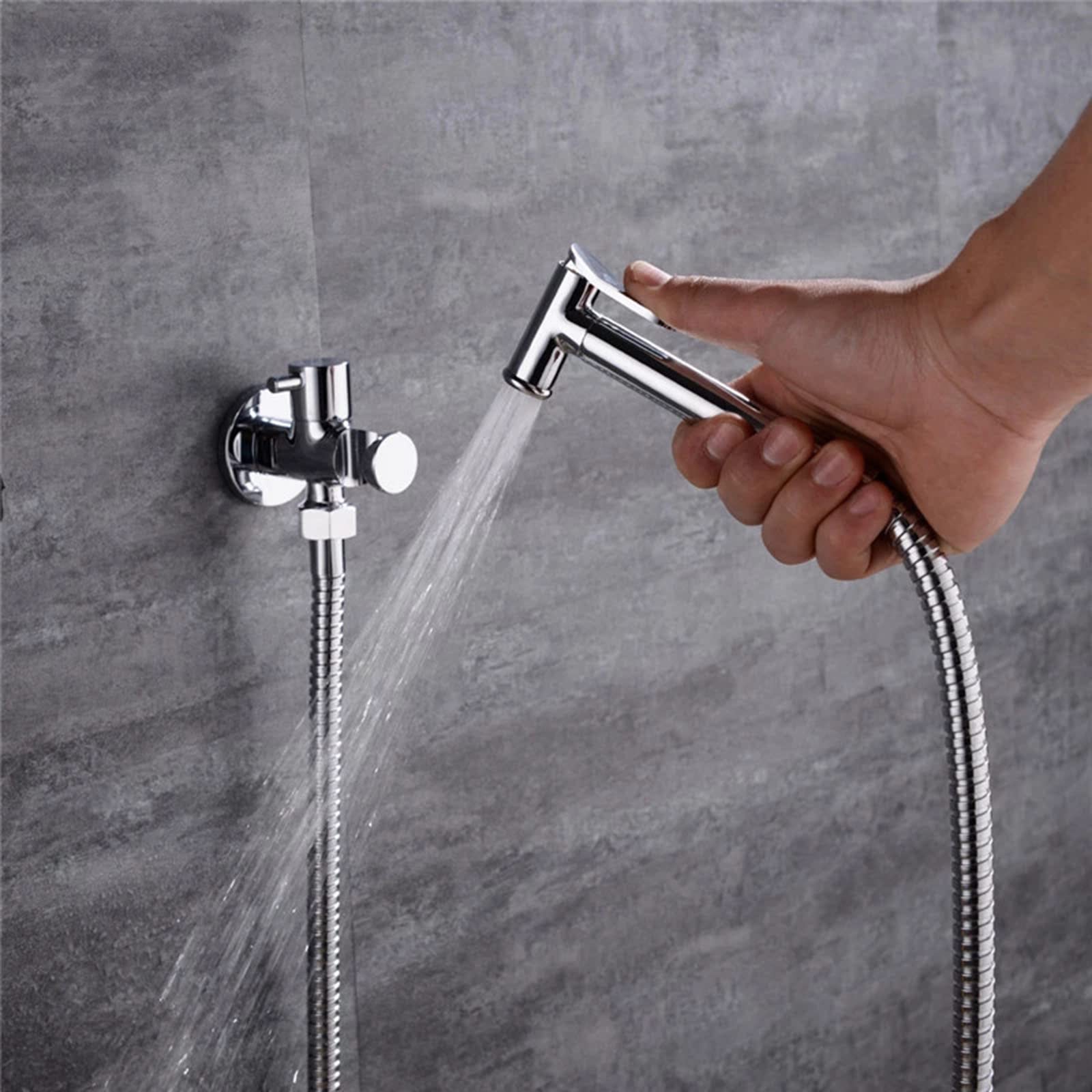 Chrome Cylindrical Hand Shower Sprayer with Hose and Bracket - Single Cold Water Tap for Bathroom, Toilet & Pet Washing - Ideal for Personal Hygiene, Baby Bathing & Pet Grooming