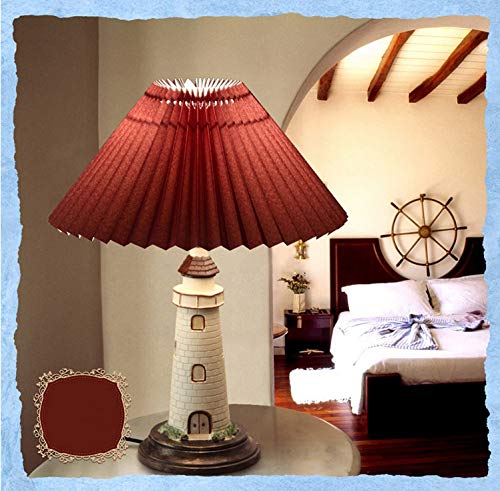 Kiven Large Nautical Lighthouse Table Lamp - Cape Hatteras Style Desk Light with Red Cloth Shade | Coastal Home Decor, Office Lighting, Bedroom Nightstand Lamp