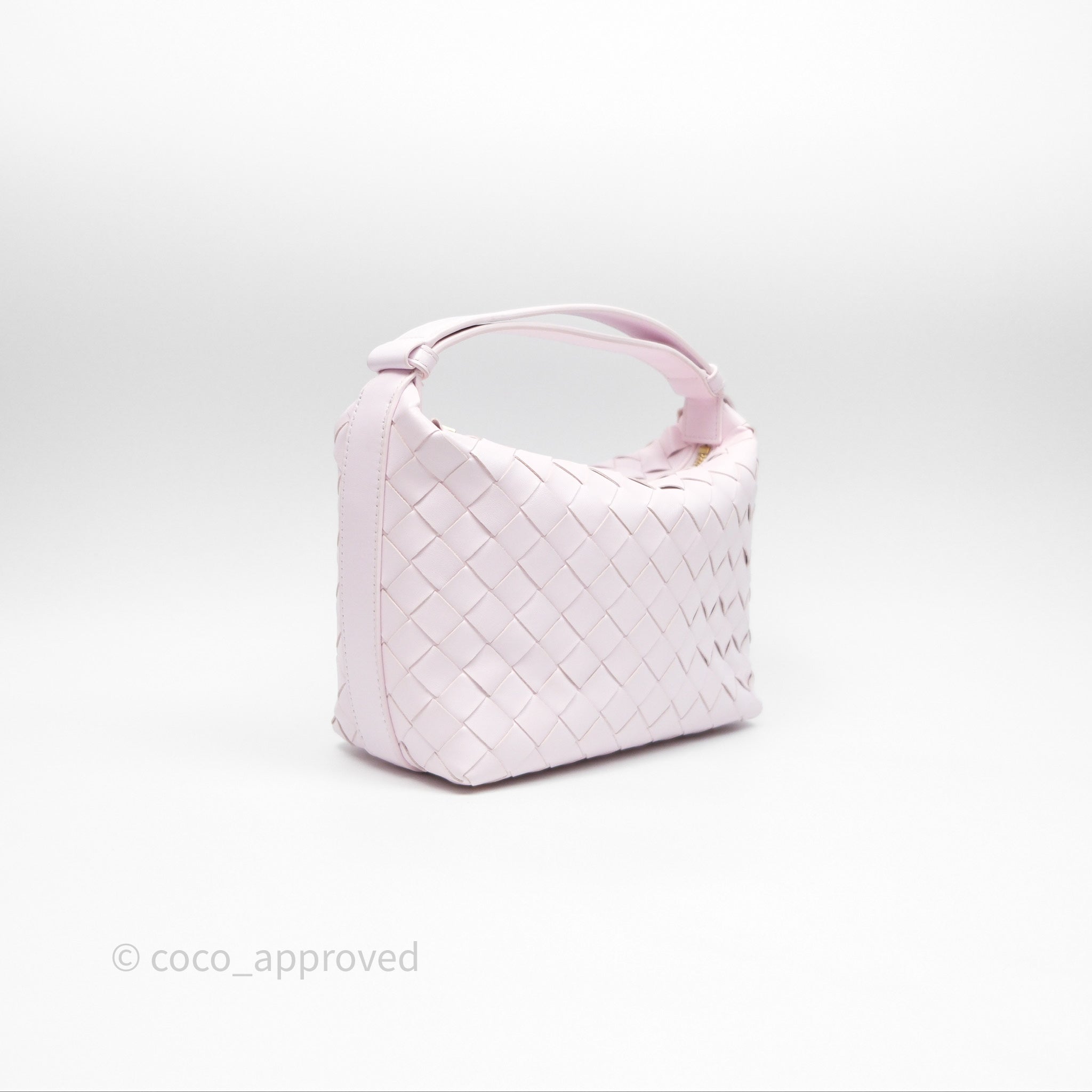 Bottega Veneta Wallace Pink Intrecciato Leather Crossbody Bag with Gold Hardware - Perfect for Women's Fashion, Date Night & Luxury Gift Giving