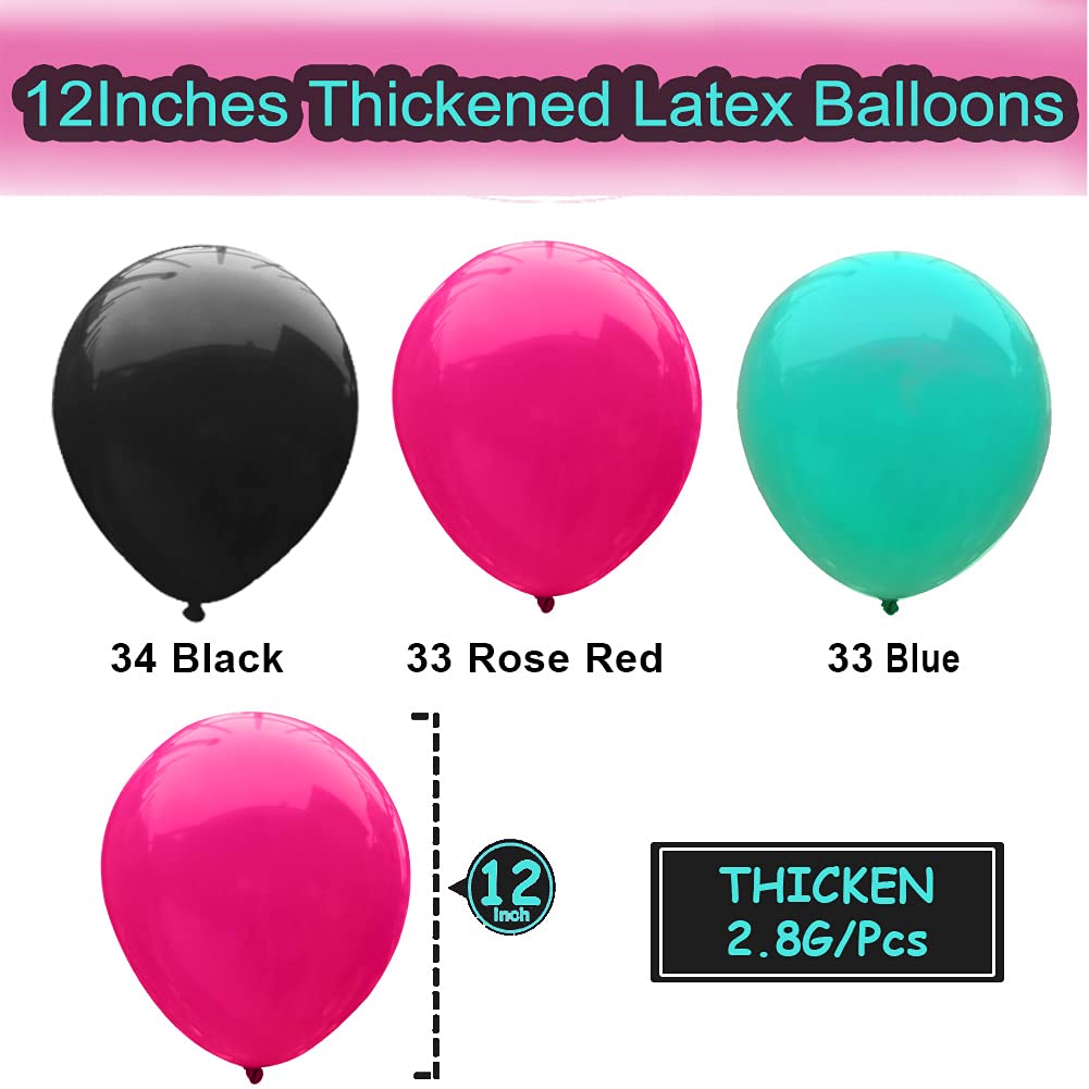 100-Pack 12-Inch Latex Balloons - Black, Rose Red & Blue for Birthday Party Decorations, Baby Showers, Graduations & Special Events