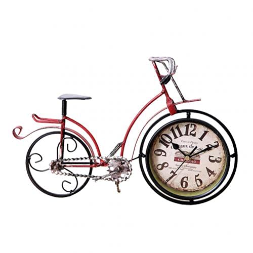 Vintage Silent Iron Bicycle Clock - Retro Bike Wall Decor for Home, Office, Living Room, Study - Unique Gift for Friends & Cyclists - Perfect for Rustic, Industrial & Vintage Themed Spaces (Red)