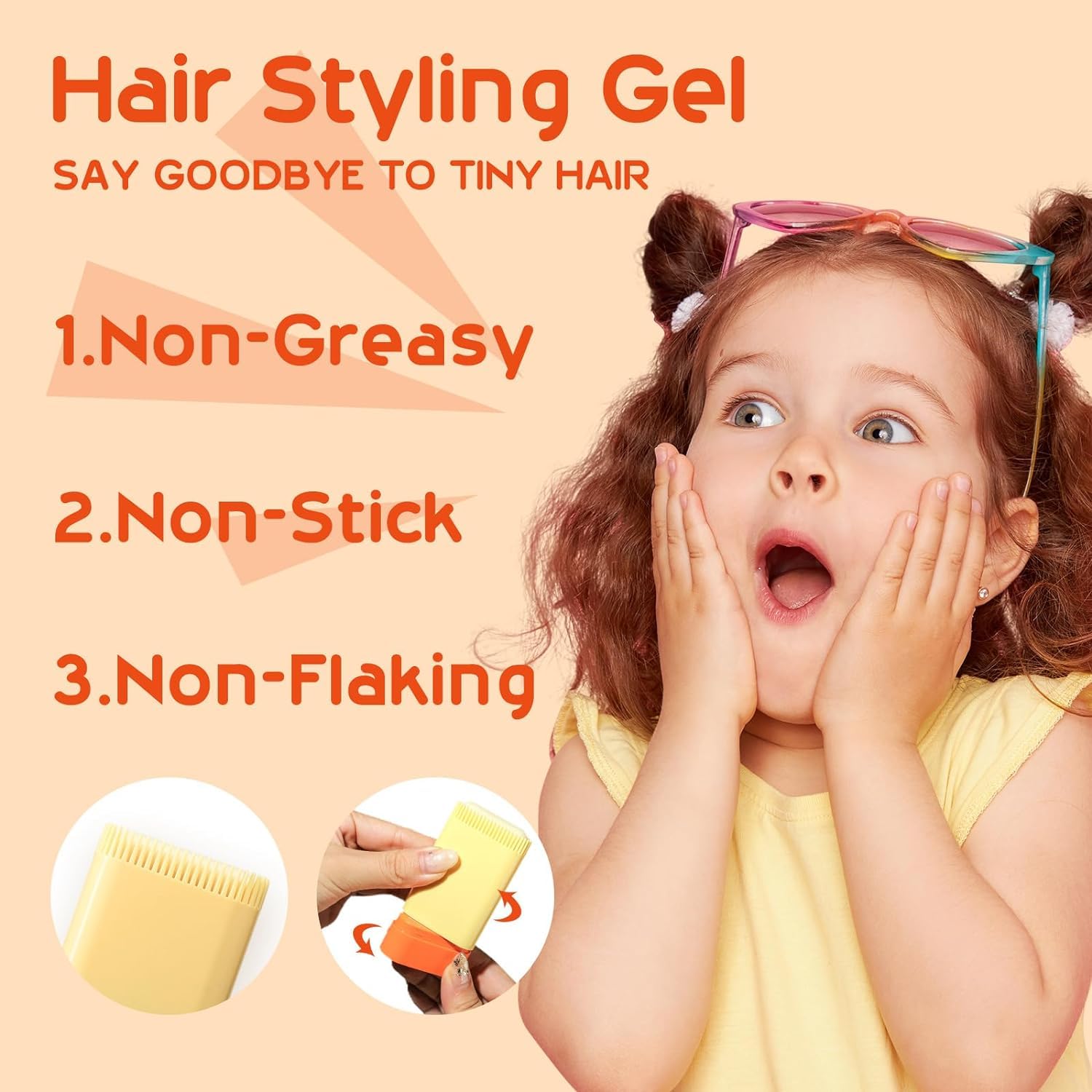Kids Hair Styling Gel & Wax Stick with Built-in Comb - 2-in-1 Natural Hair Finishing Product for Children, Non-Greasy & Easy to Style, 0.71oz Clear Formula - Perfect for School, Parties & Daily Hairstyles