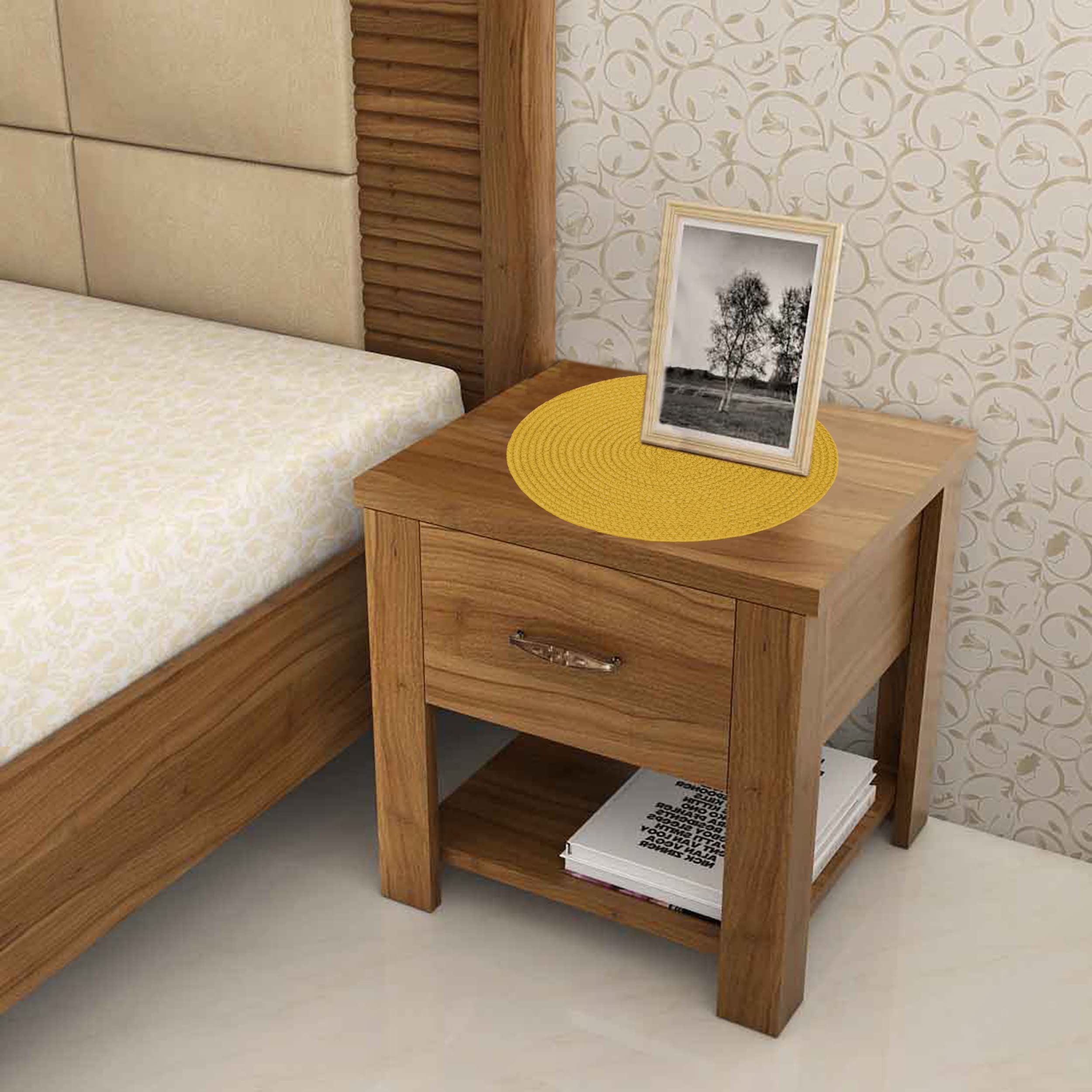 Premium Polyester (PET) Braided Round Placemats - 15 Inch Non-Slip Table Mats for Dining Table, Coffee Table, Nightstand, Shelves - Stylish Home Decor Accessories - Perfect for Everyday Use, Parties & Special Occasions (Yellow)
