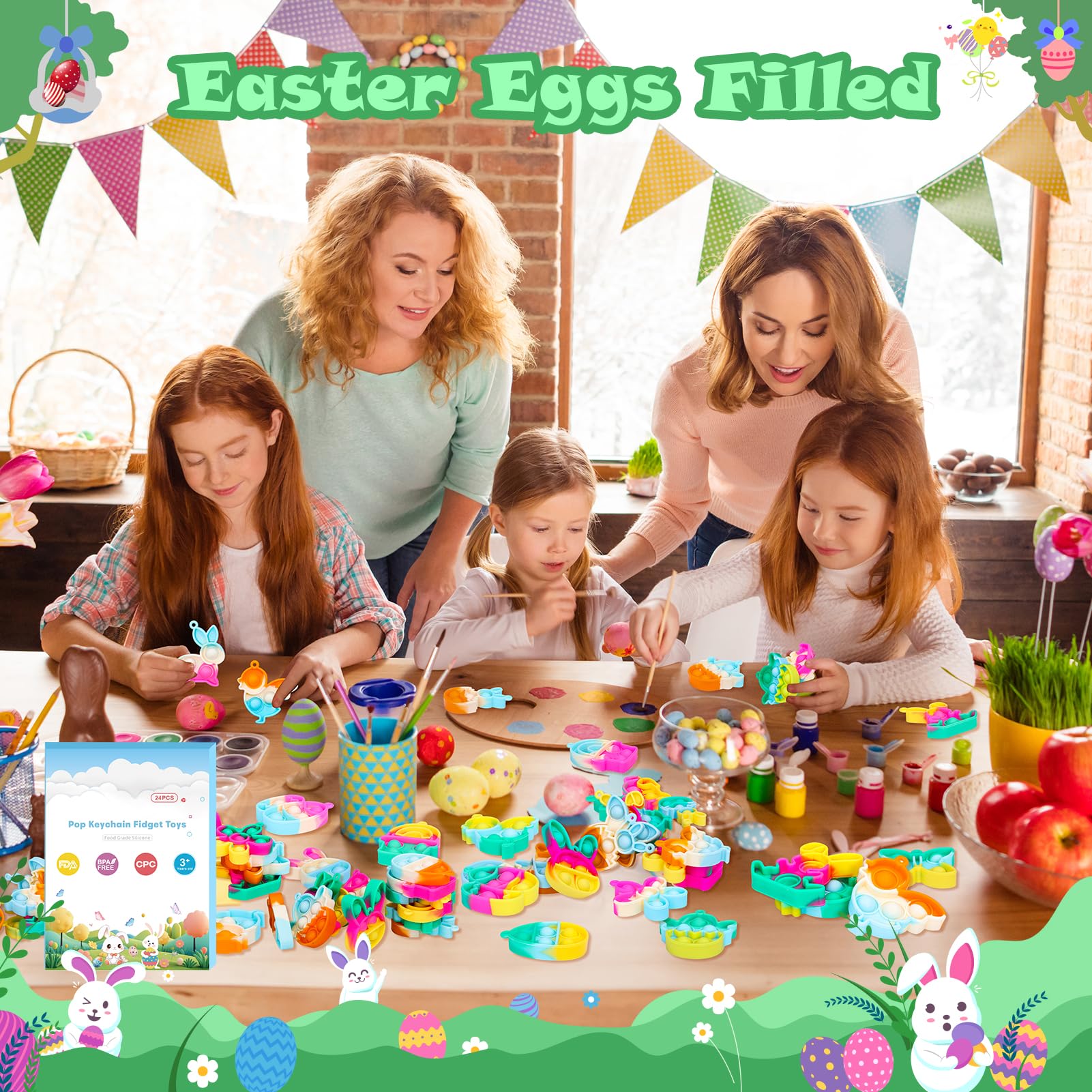 24 Pack Easter Pop Fidget Toys Bulk - Easter Party Favors for Kids, Easter Egg Fillers & Basket Stuffers - Mini Pop Keychain Fidgets for Classroom Prizes, Goodie Bag Stuffers, Kids Party Supplies Gifts - Perfect for Easter Celebrations, Classroom Rewards & Sensory Play