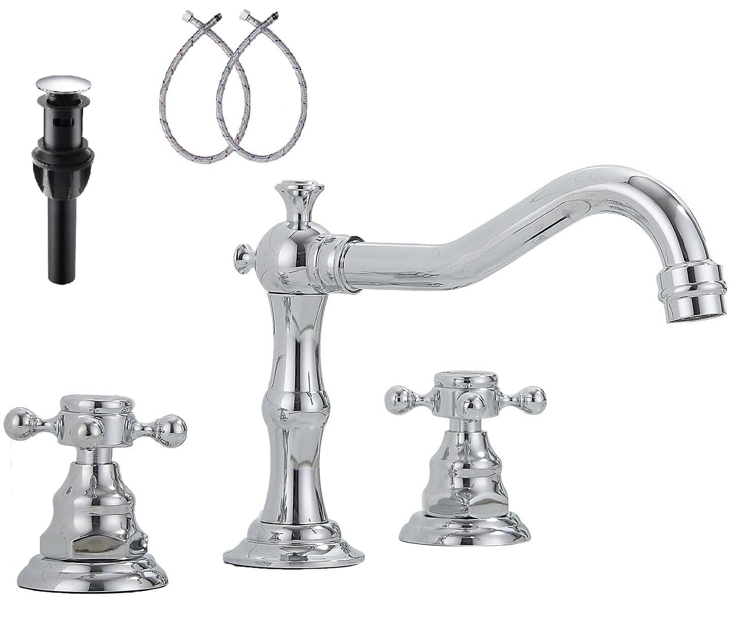 YBlucklly 8-16 Inch Widespread Bathroom Sink Faucet - Chrome Finish 2-Handle 3-Hole Vanity Mixer Tap with Pop-Up Drain & Overflow - Perfect for Modern Bathroom & Powder Room Renovations