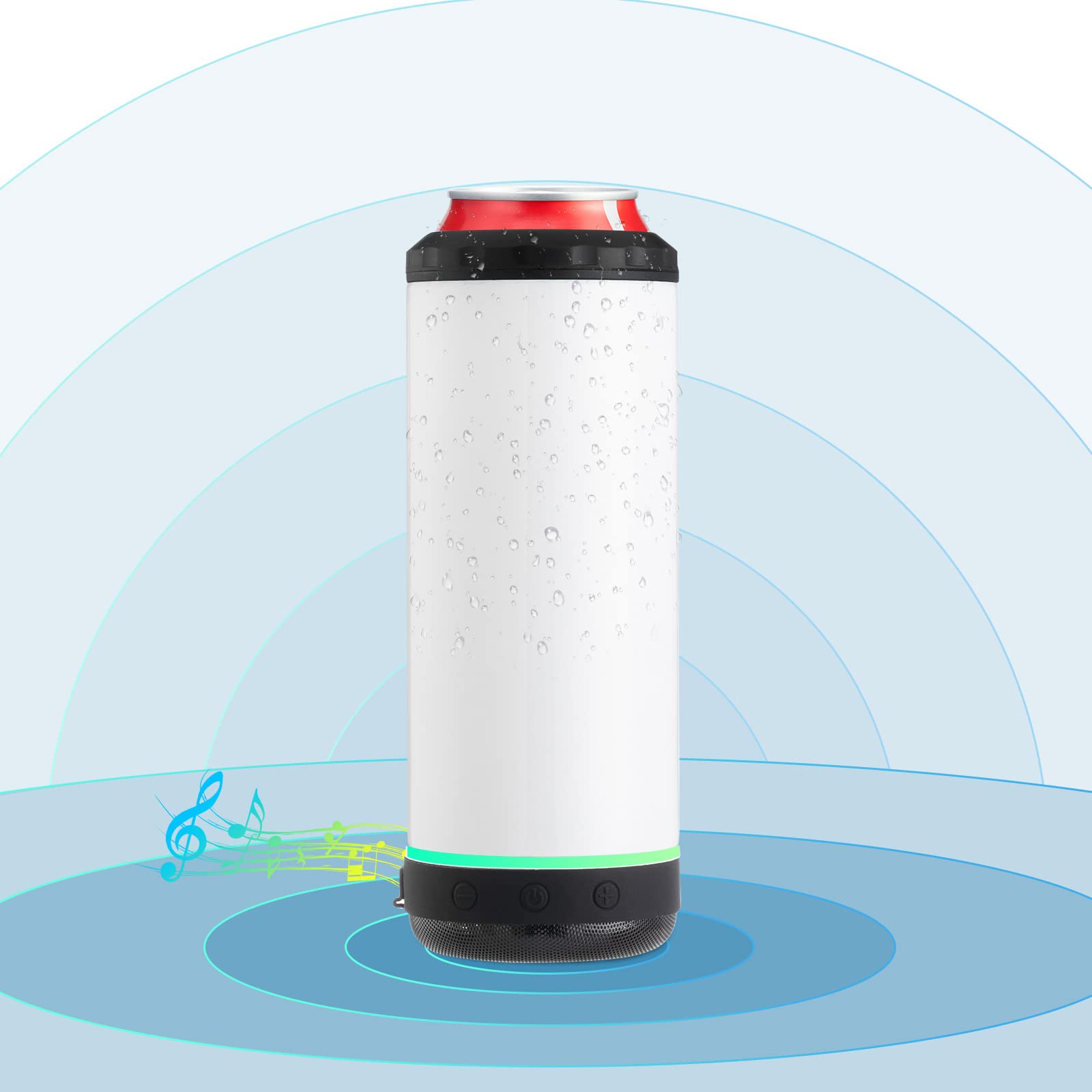 INSTOME 4-in-1 Sublimation Can Cooler with Bluetooth Speaker - 16oz Insulated Beer Can Holder with Detachable LED Light - Perfect for Summer Beach Parties, Camping & Outdoor Events (Black)