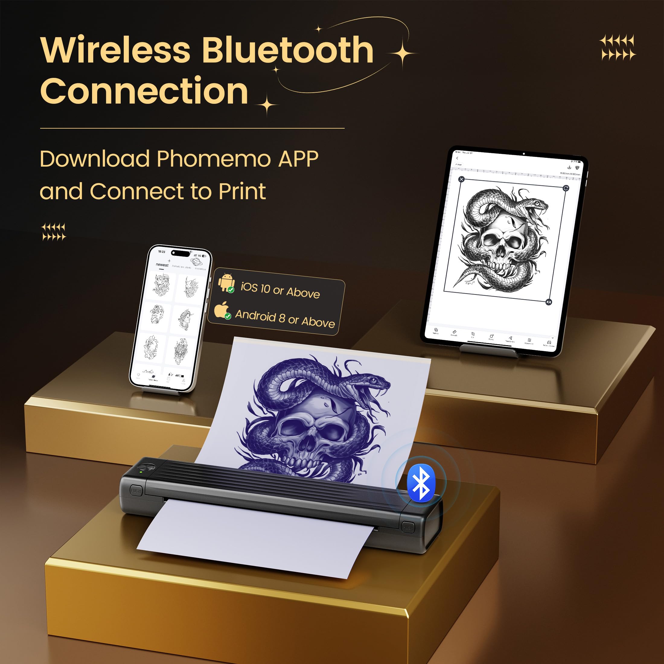 Itari Upgraded Wireless Tattoo Stencil Printer Kit - Thermal Transfer Machine for Temporary Tattoos, Includes 10 Pcs Transfer Paper - Perfect for Tattoo Beginners & Professional Artists (Home Studio, Tattoo Shop, DIY Body Art)