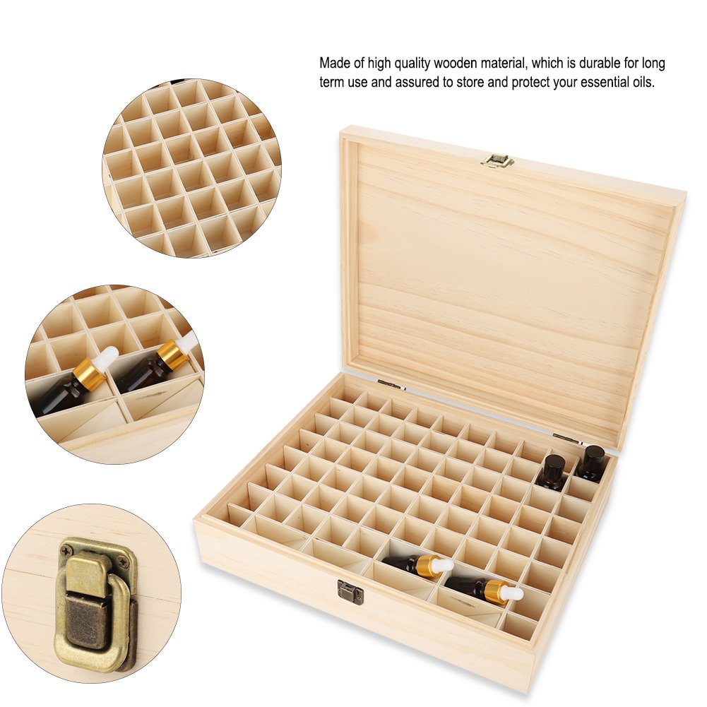 Premium 74-Slot Wooden Essential Oil Storage Box - Organizer for Aromatherapy Oils, Nail Gels & Beauty Products | Perfect for Home Spa, Salon Display & Gift Giving