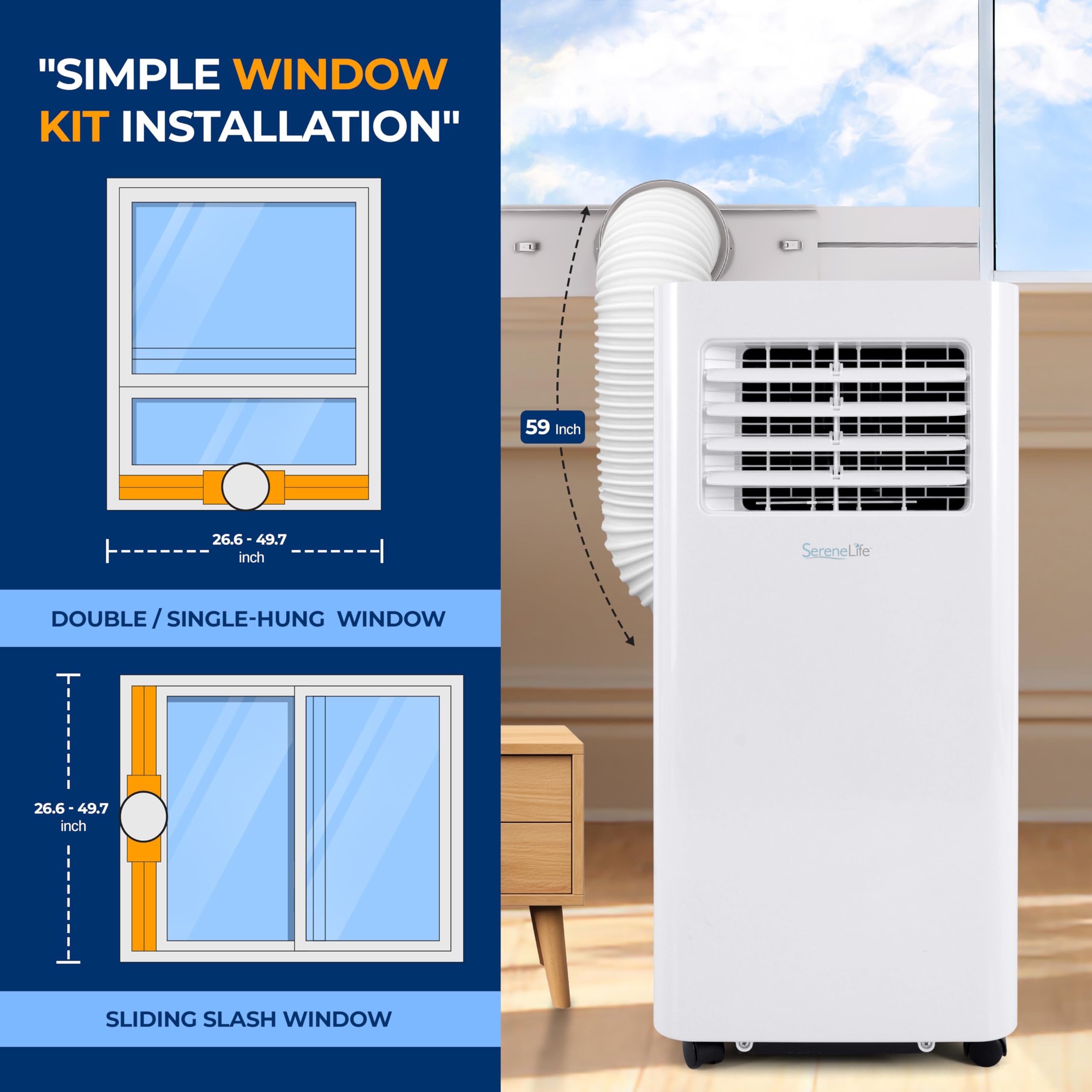 SereneLife 10,000 BTU Portable Air Conditioner with Dehumidifier - WiFi & Remote Control for Rooms Up to 450 Sq Ft - Window Mount Kit Included - Perfect for Bedroom, Office & Small Spaces Cooling