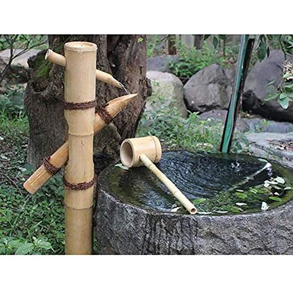 Bamboo Water Fountain with Pump & Spoon - 80cm Outdoor Garden Decor, Japanese Zen Feature for Relaxing Backyard & Patio