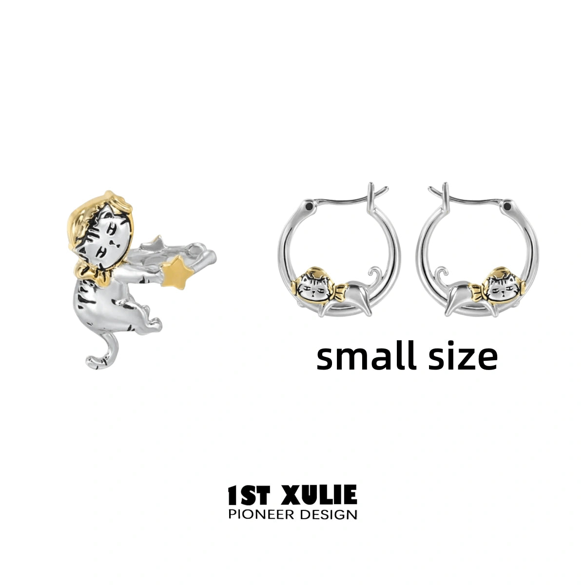 18K Gold Plated Graffiti Kitten Ear Clips - Trendy Cat Earrings for Women, Girls | Perfect for Casual Wear, Parties & Gifts