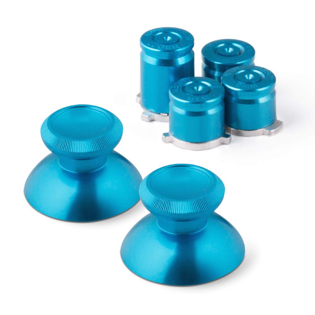 Premium Aluminum Alloy Metal Thumbsticks & ABXY Bullet Buttons for Xbox One/S/X/Series X Controllers - Blue Gaming Accessories with Installation Tools - Perfect for Competitive Gaming & Controller Customization