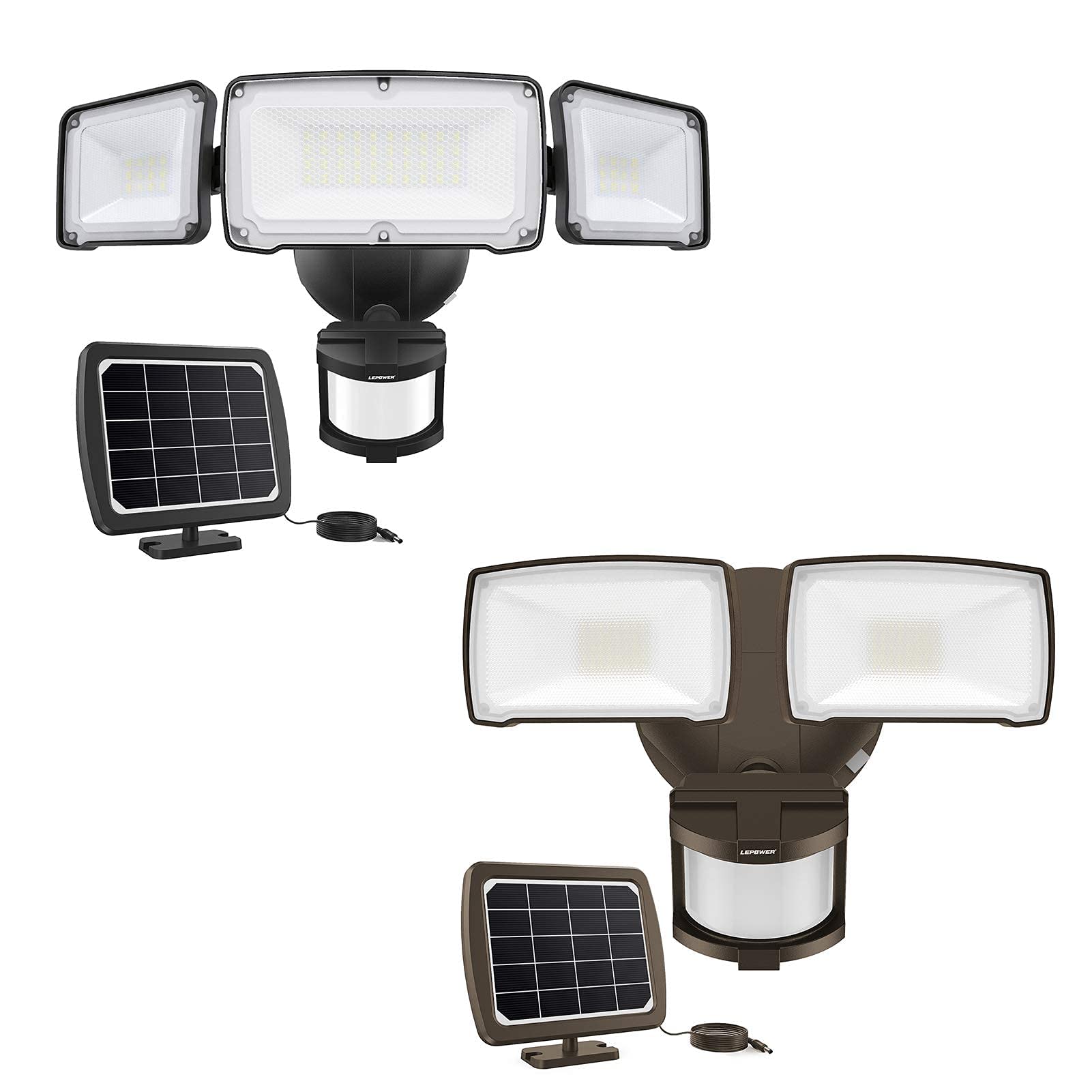 LEPOWER 2-Pack 1600LM Solar Security Lights with Motion Sensor - Outdoor LED Solar Lights in Black & 1000LM Brown for Yard, Garden, Pathway, and Driveway Lighting