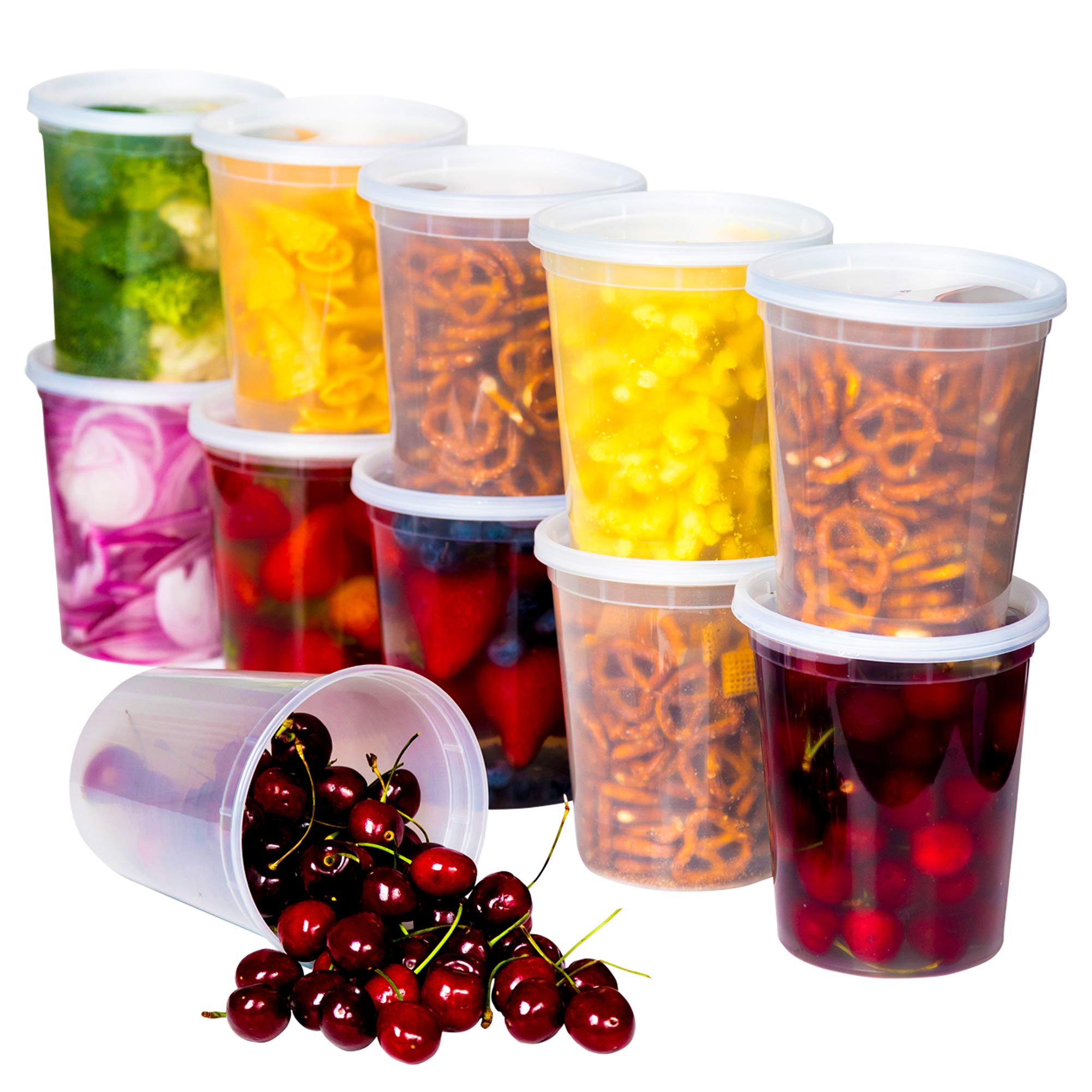 24-Pack 32oz Clear Disposable Food Storage Containers with Lids - BPA Free, Microwave & Freezer Safe, Leakproof & Stackable Plastic Meal Prep Containers - Perfect for Deli, Leftovers, Meal Prepping & Picnics