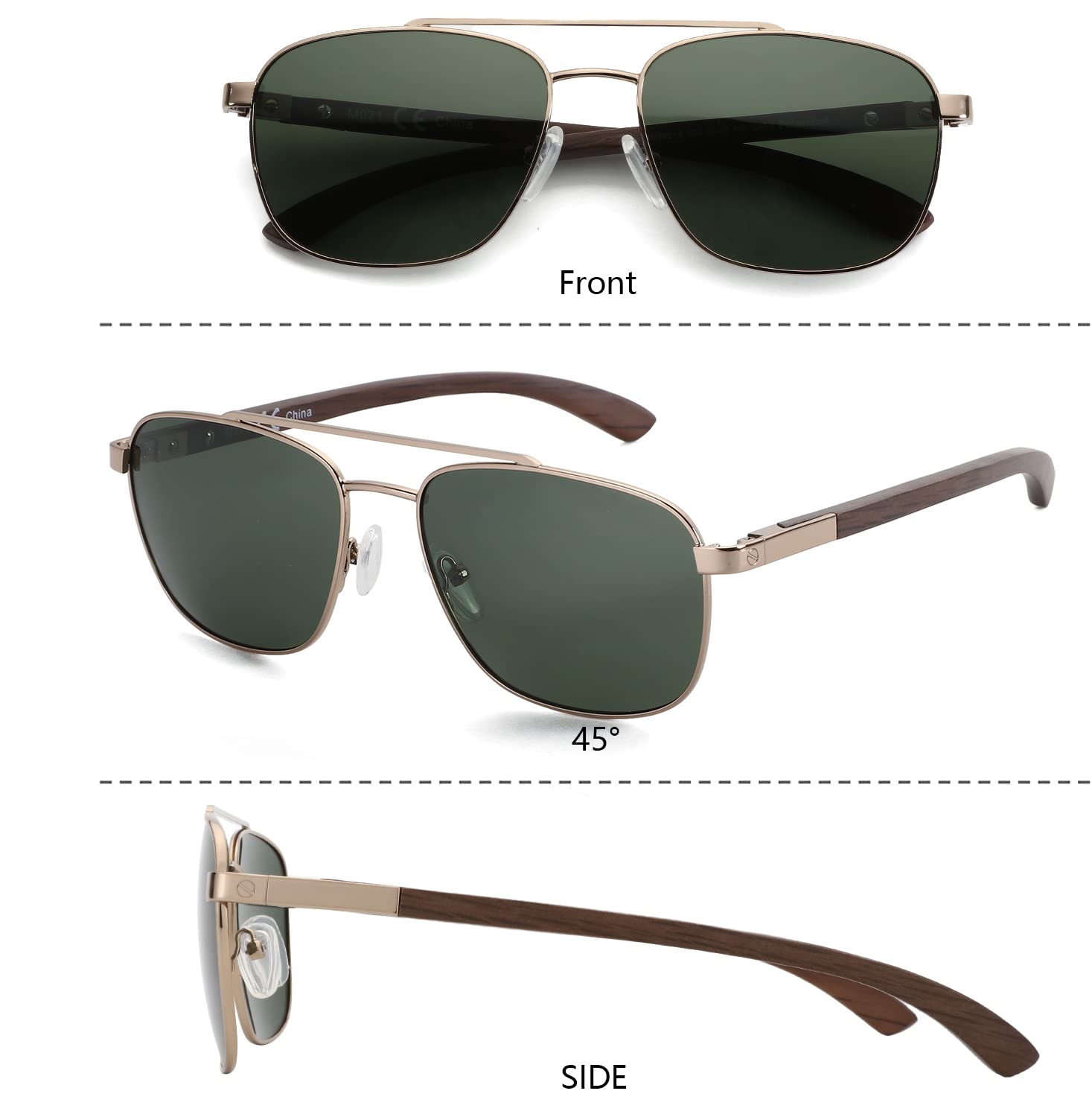 ZENOTTIC Polarized Aviator Sunglasses for Men - 100% UV Protection, Wood Frame - Perfect for Fishing, Driving, Golf & Outdoor Activities