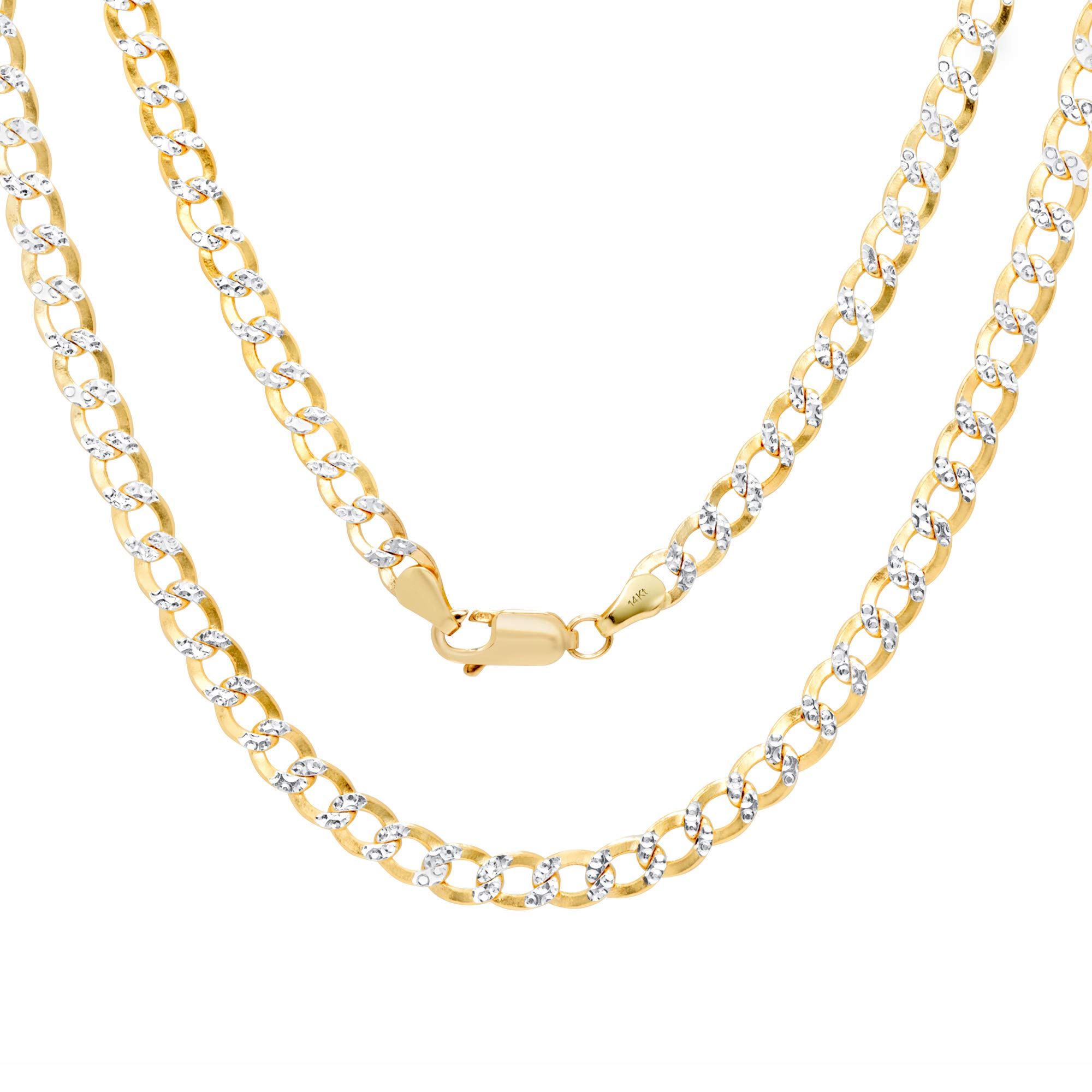 14K Real Yellow Gold Cuban Curb Link Bracelet 4.5mm Diamond Cut Pave Chain - Adjustable 7-9 Inch Italian Jewelry for Men & Women - Perfect for Gifts, Anniversaries & Special Occasions