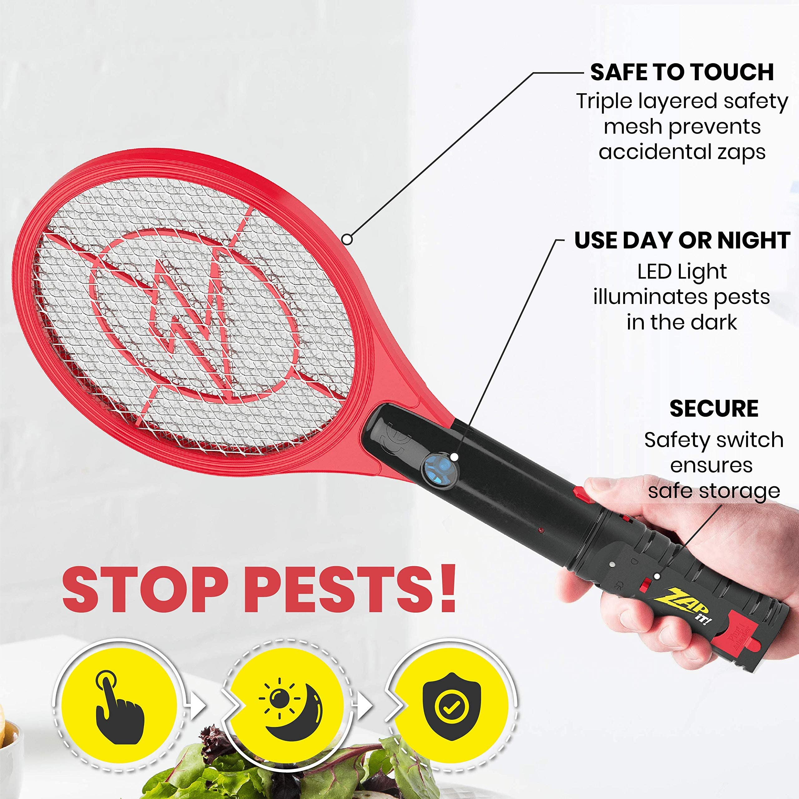 ZAP iT! 4000V Electric Fly Swatter & Mosquito Zapper - USB Rechargeable Bug Zapper Racket for Indoor/Outdoor Use - Safe & Powerful Insect Killer for Home, Camping, and Patio