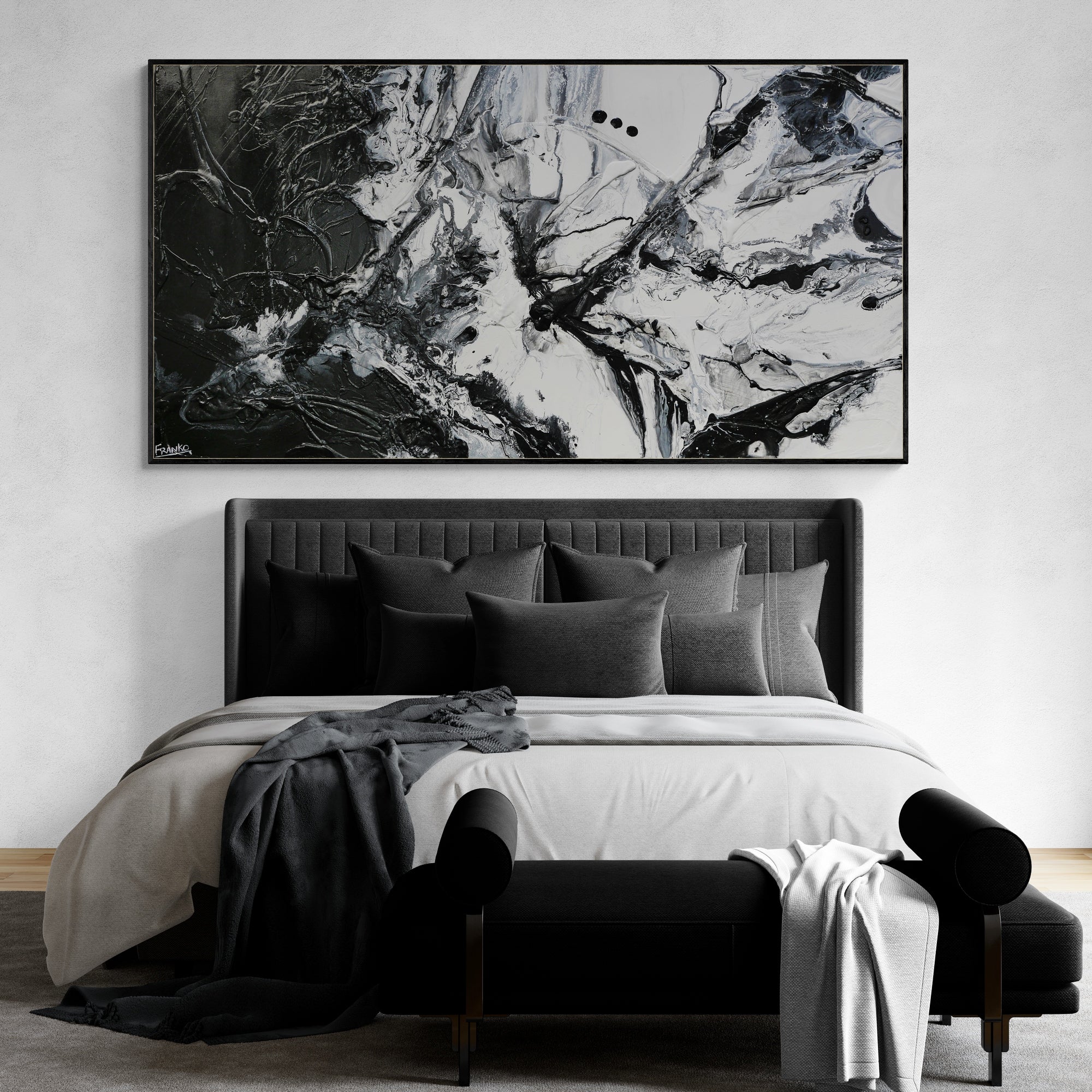Black Haze 190cm x 100cm Black White Textured Abstract Canvas Art - Modern Wall Decor for Living Room, Bedroom & Office