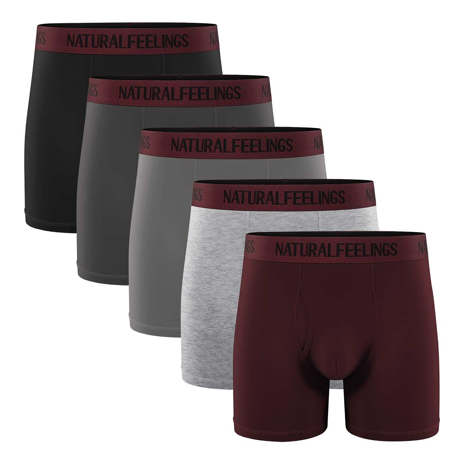 Natural Feelings Men's Boxer Briefs - Soft Cotton Underwear with Open Fly, 3-Pack | Breathable & Comfortable for Daily Wear, Workout & Sleep