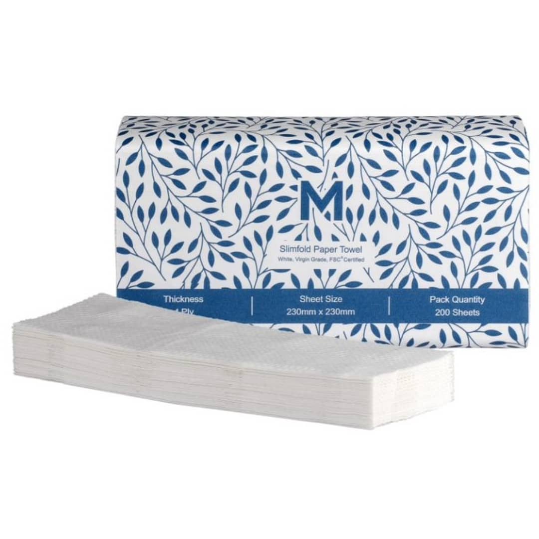 Slimfold White Paper Towels 230mm x 230mm, 1 Ply, FSC® Mix, 4000 Sheets per Box - Perfect for Kitchen, Office, and Commercial Use