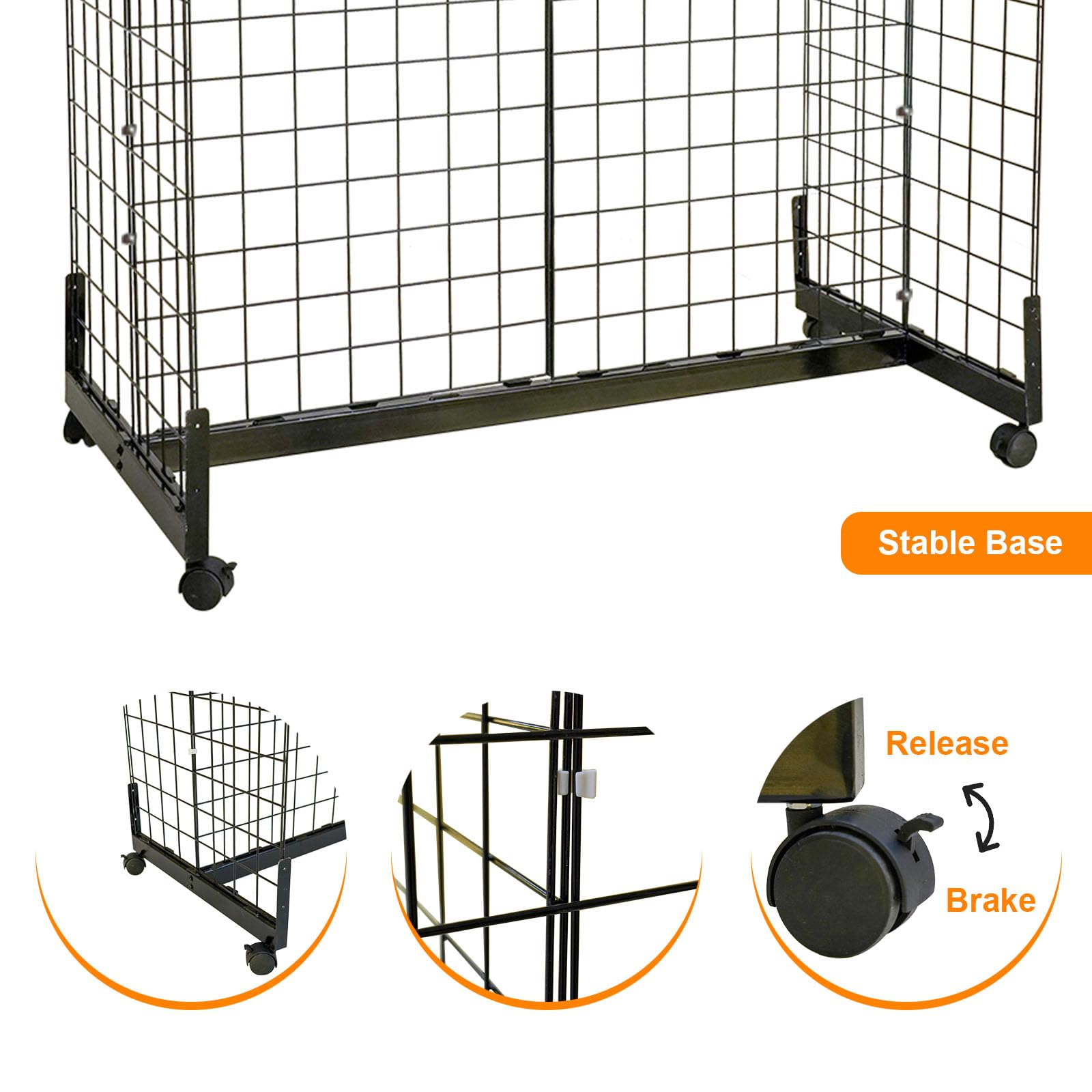 Wire Grid Wall Display Rack with Rolling Base - Adjustable Floor Standing Retail Display Panel for Supermarkets & Shops - Perfect for Art, Clothing, and Product Organization - Includes Extra Hooks for Versatile Merchandising