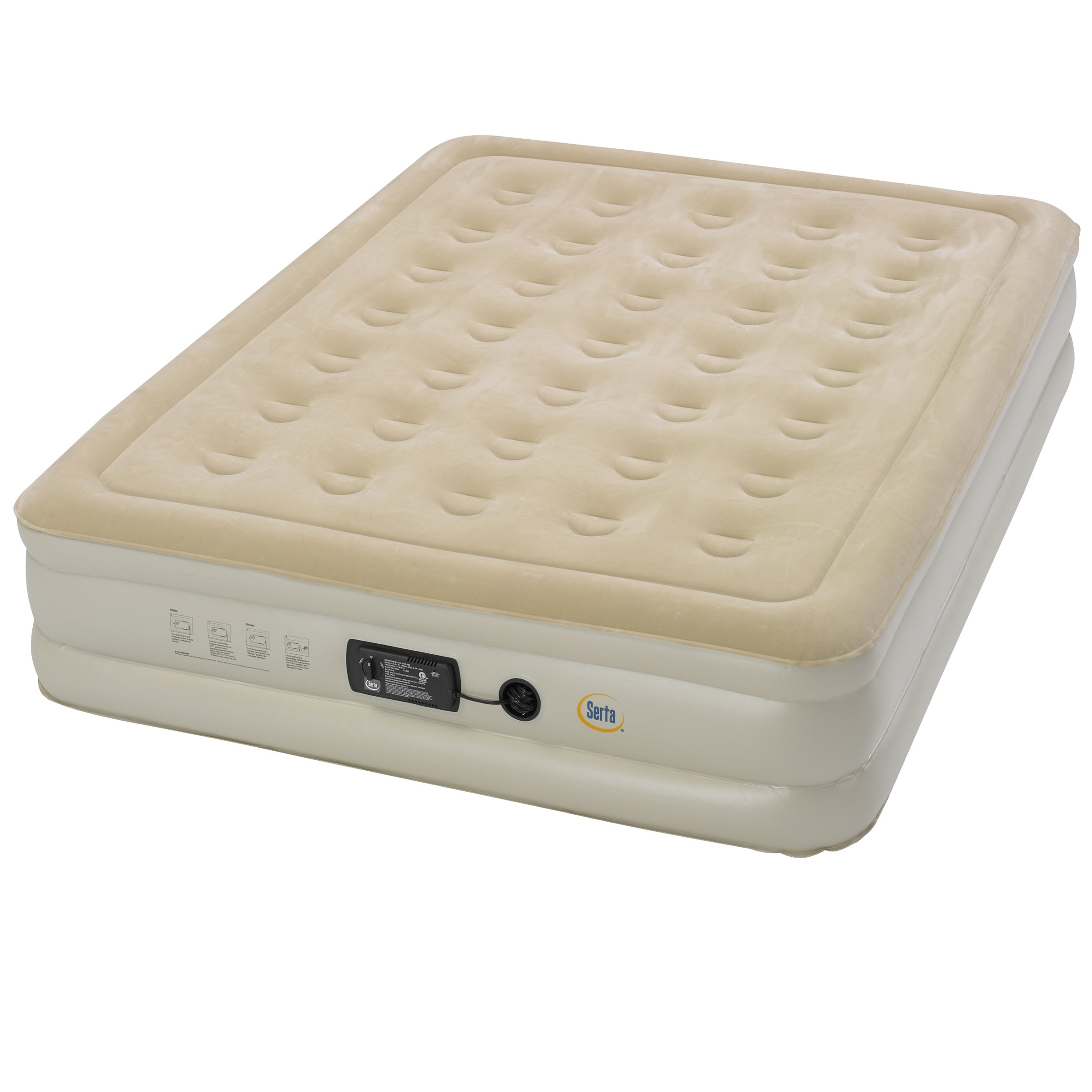 Serta Raised Air Mattress with Built-in Insta III Pump - Queen Size Inflatable Bed for Camping, Guest Room & Travel - Quick Inflation & Comfort Support