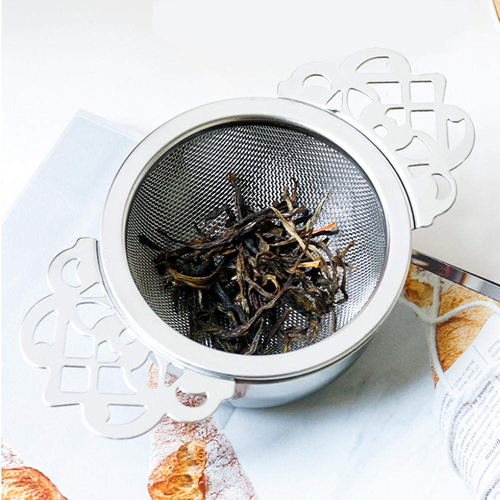 2 Pack Stainless Steel Loose Leaf Tea Strainers with Drip Bowls - Double Winged Handles & Fine Mesh Infuser - Perfect for Herbal Tea, Iced Tea & Tea Parties (Silver)