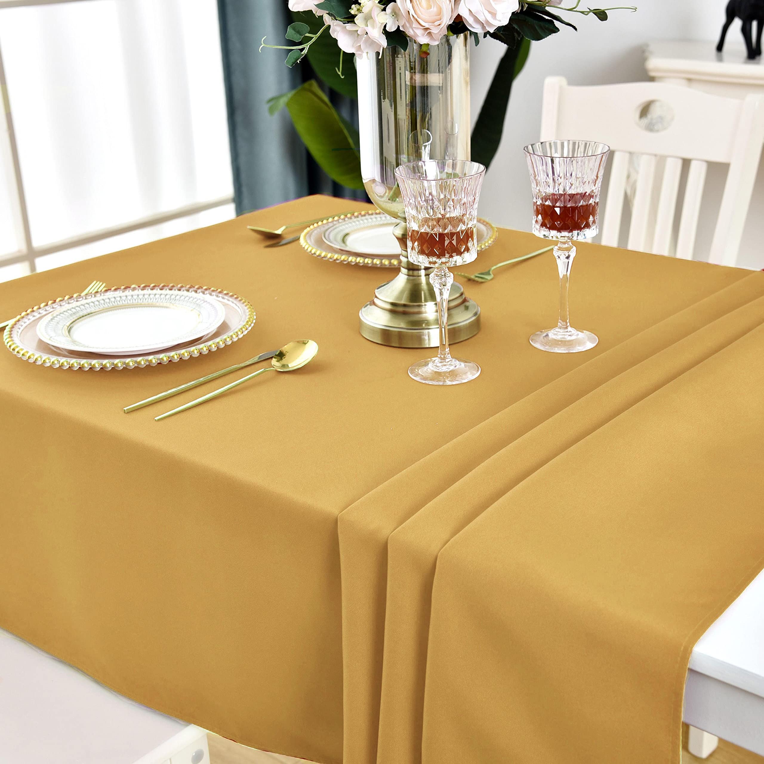 Premium Gold Rectangle Tablecloth - Waterproof, Stain & Wrinkle-Free 210GSM Polyester Table Cover for Parties, Banquets, Weddings - Indoor/Outdoor Use (60