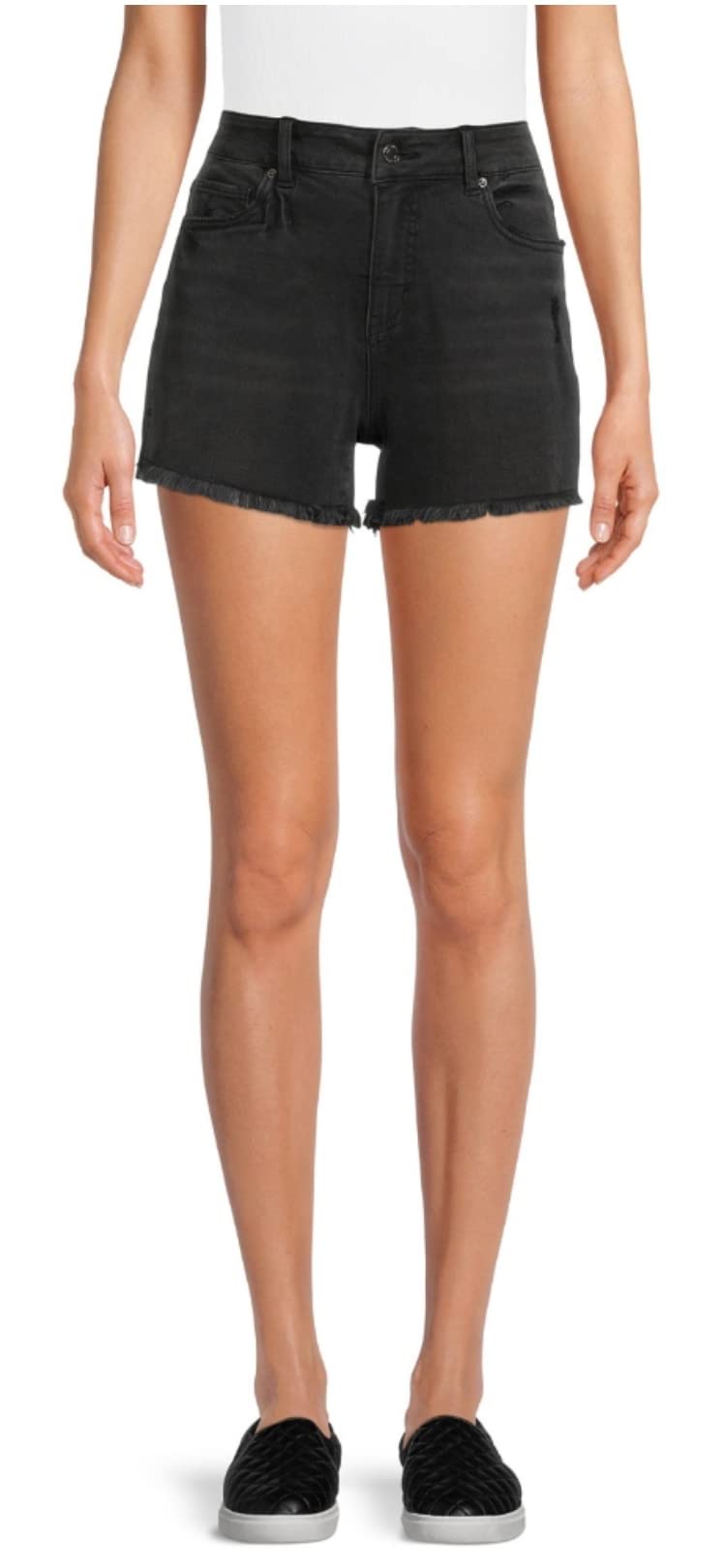 Time and Tru Women's High Rise 5 Button Denim Shorts - Stretchy Comfort Fit for Summer, Casual Wear & Outfits | Perfect for Beach, Shopping & Weekend Getaways