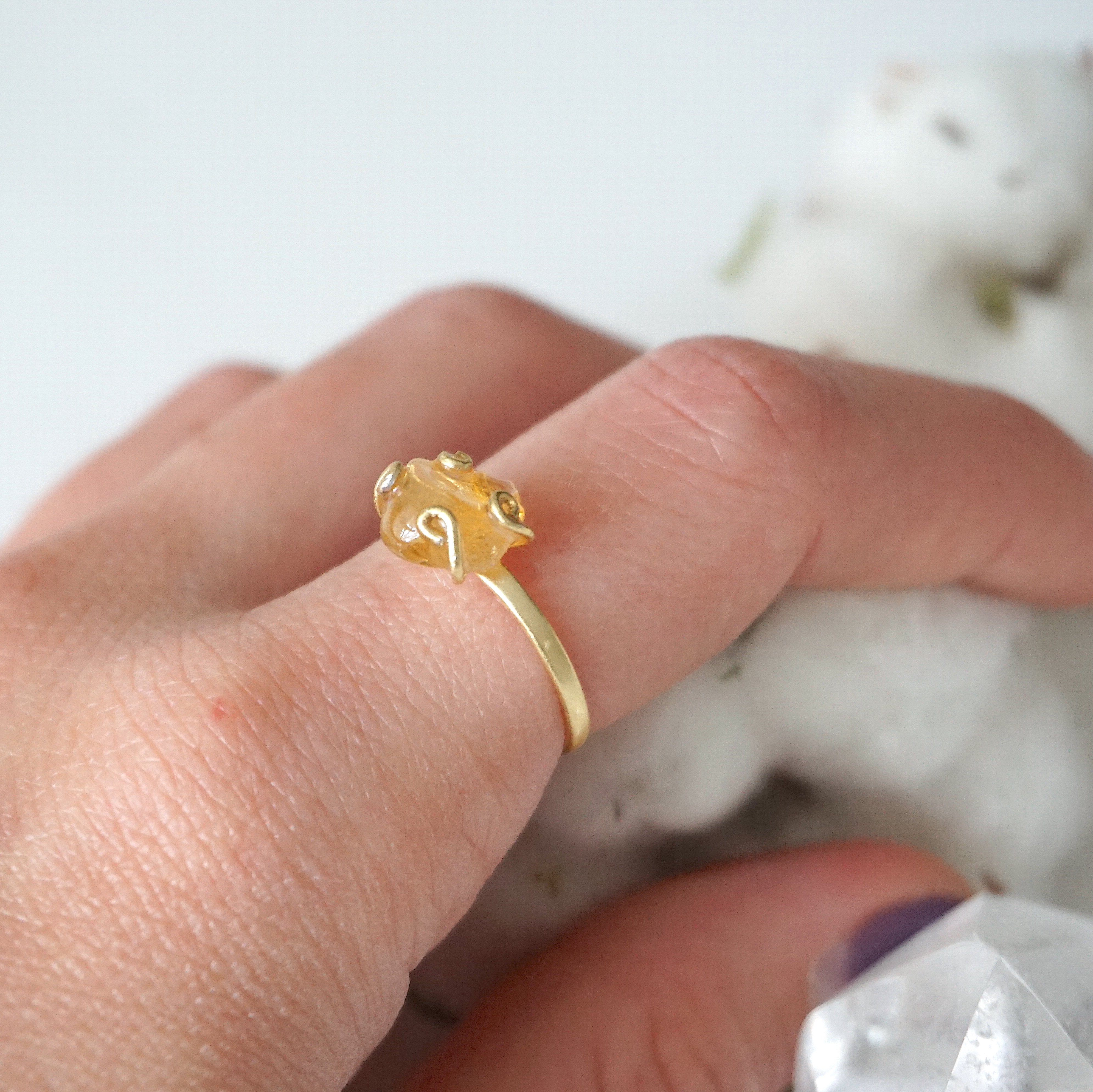 14K Gold Vermeil Raw Citrine Adjustable Ring for Women – Boho Chic Jewelry for Everyday Wear & Special Occasions