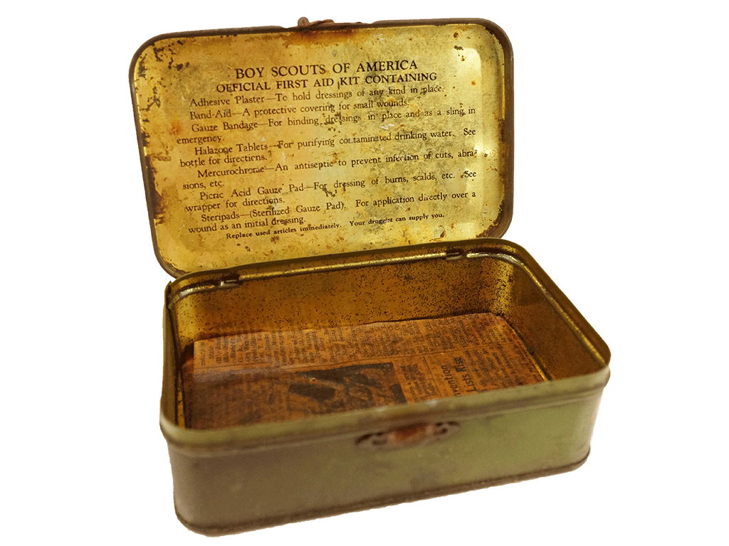 Johnson & Johnson Boy Scout First Aid Kit - Compact Tin Case with Essential First Aid Supplies for Outdoor Adventures, Camping, Hiking & Emergency Preparedness