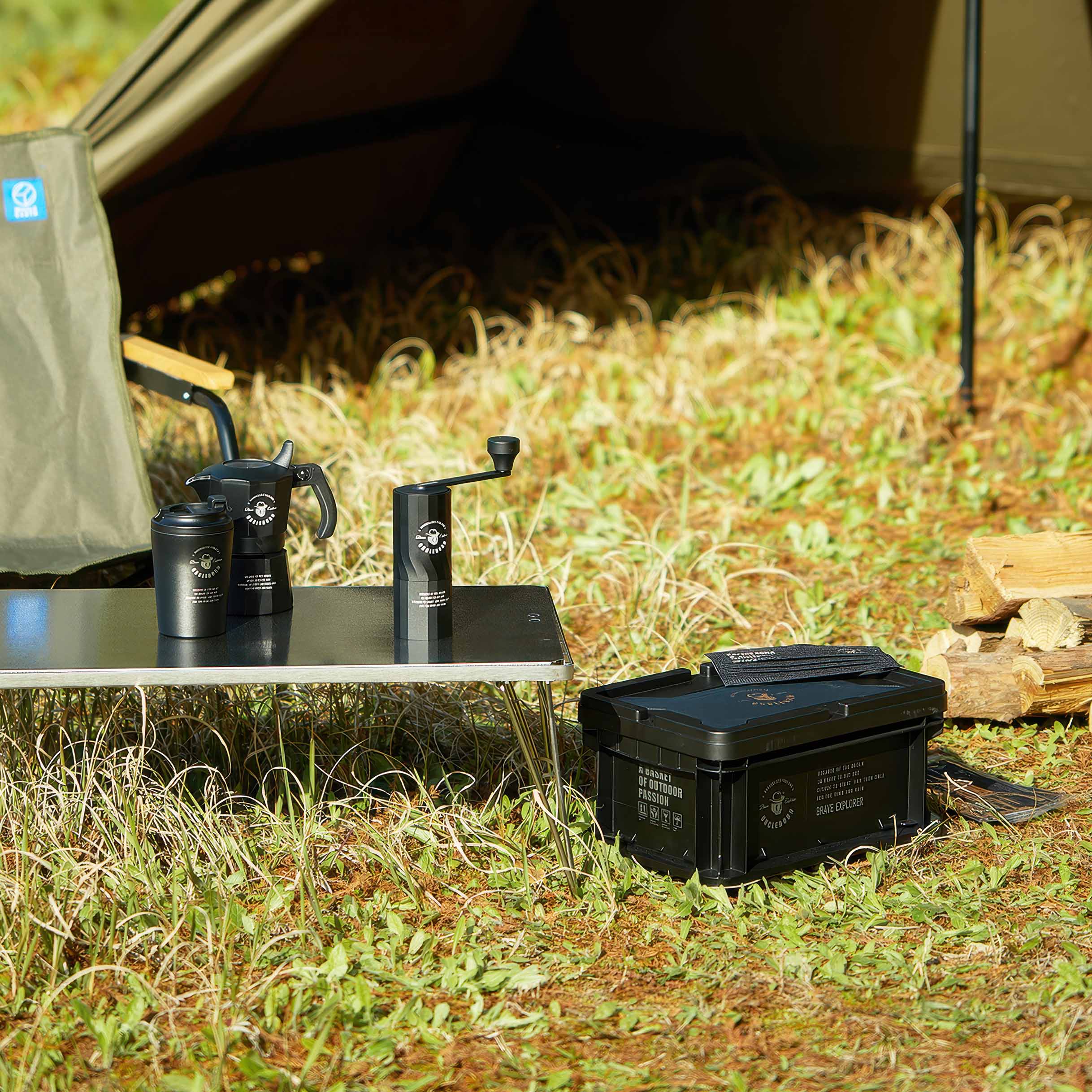 Portable Travel Coffee Kit with Moka Pot & Manual Grinder - Compact Espresso Maker Set for Camping, Hiking & Outdoor Adventures
