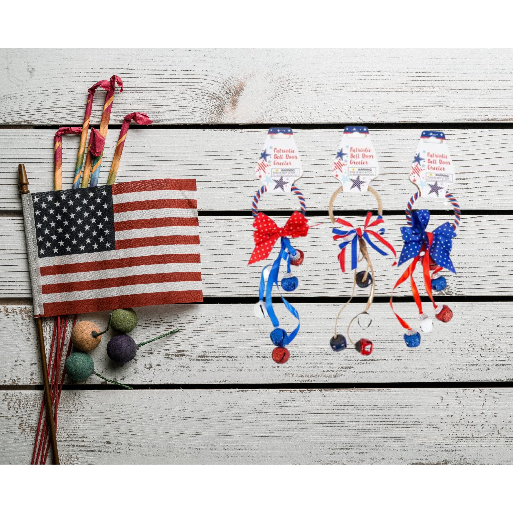 Patriotic Glittery Red White & Blue Door Knob Hanger - 3 Pack with Red & Blue Bow | Festive Holiday Welcome Greeter for Independence Day, Memorial Day & 4th of July Decorations