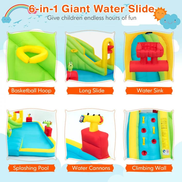 Inflatable Water Bounce House for Kids - 480W High-Power Blower Included | Outdoor Summer Party, Backyard Play, Birthday Celebration Water Slide