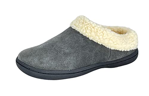 Clarks Women's JMH1894 Suede Leather House Slippers with Faux Sherpa Collar & Memory Foam Footbed - Comfortable Indoor/Outdoor Slippers for Women - Perfect for Lounging, Running Errands and Cold Weather Wear