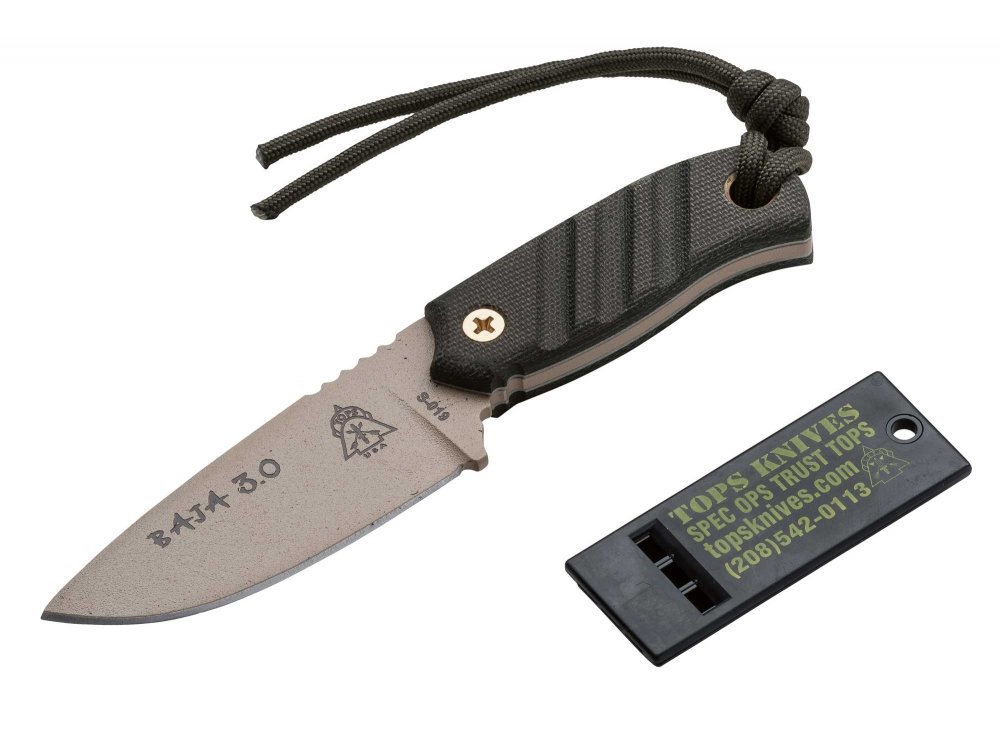 Tops Knives Baja 3.0 - Premium Outdoor Survival Knife with Sheath | High Carbon Steel Blade for Hunting, Camping & Bushcraft | Durable Fixed Blade Tactical Knife for Hiking, Fishing & Wilderness Adventures