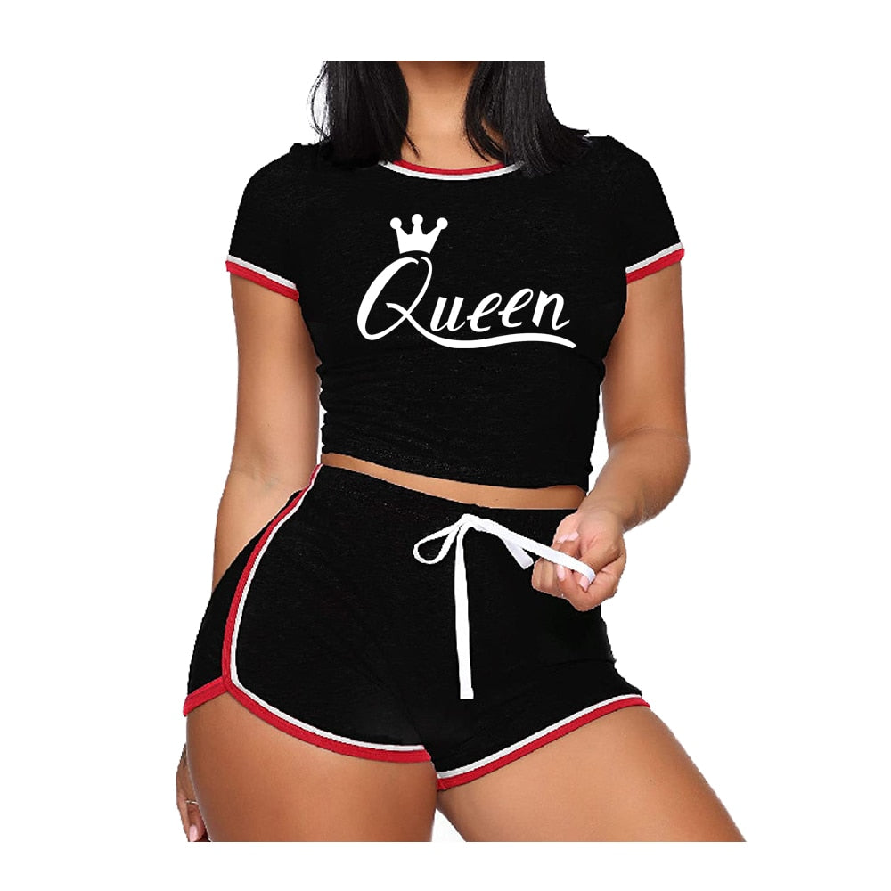 Women's Summer Short Sleeve T-Shirt Tracksuit Set - Athletic Workout Outfit for Running, Yoga & Gym Wear