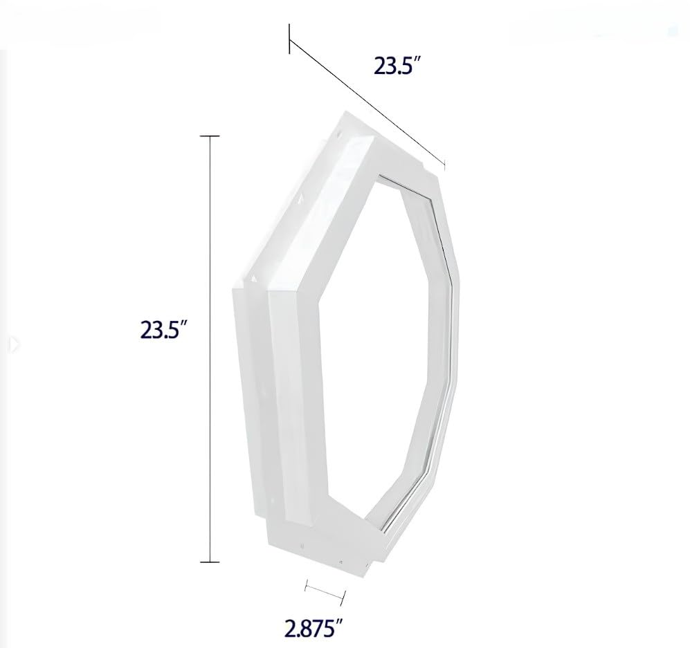 TAFCO 24x24 Inch White Vinyl Octagon Fixed Window with Insulated Clear Glass - Heavy Duty Energy Efficient Frame (No Grill) - Perfect for Home, Office & Commercial Spaces