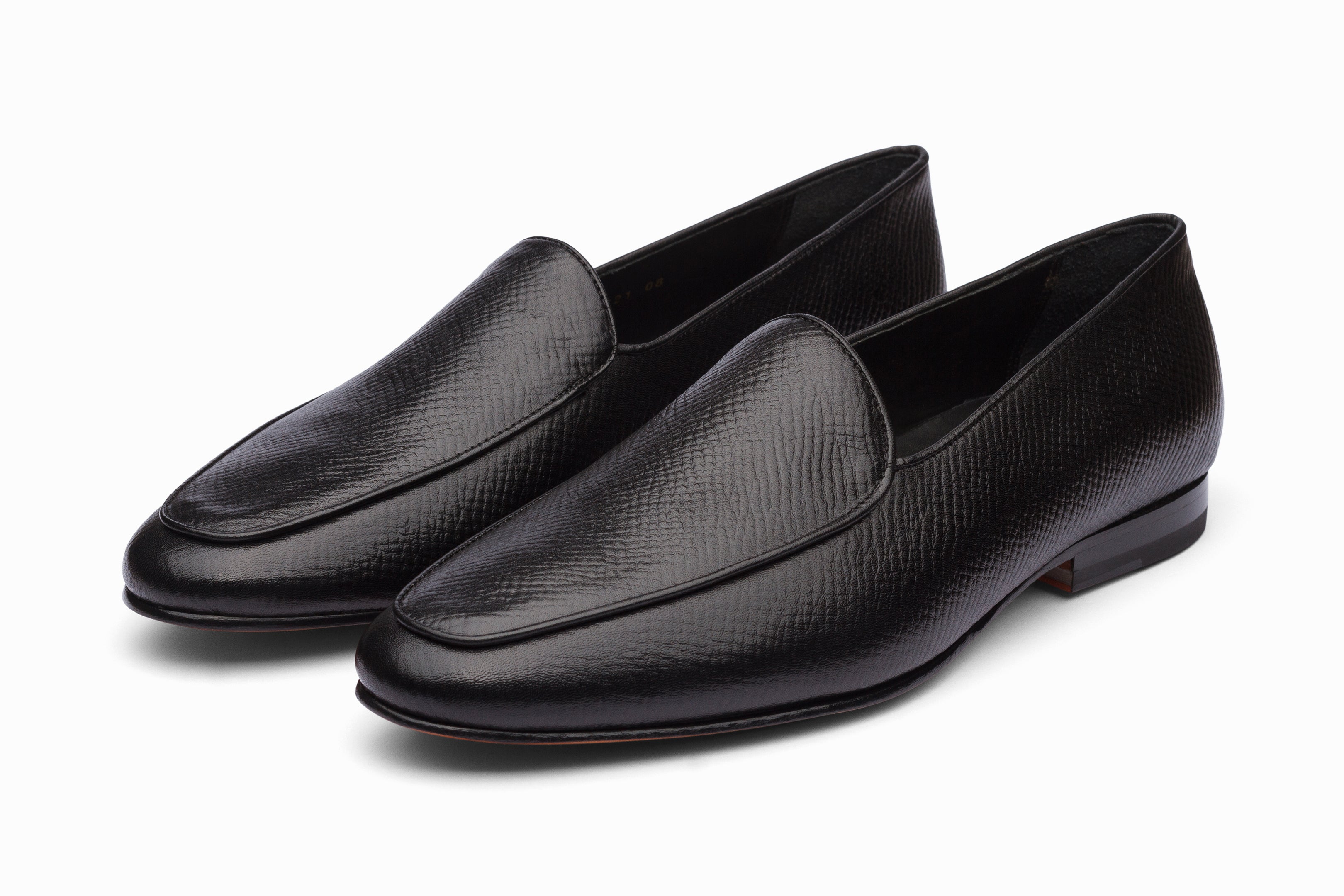 Premium Belgian Loafers for Men - Black Hatch Grain Leather Slip-On Dress Shoes | Comfortable & Stylish for Business, Office & Formal Occasions