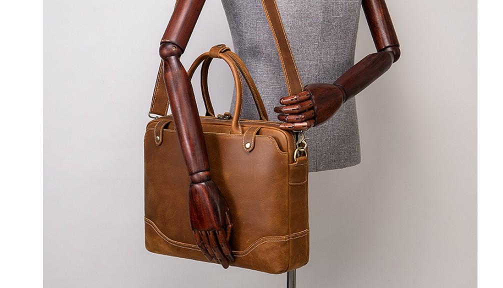 Vintage Brown Leather Messenger Briefcase for Men - Stylish & Durable Office Bag, Perfect for Business, Work & Travel