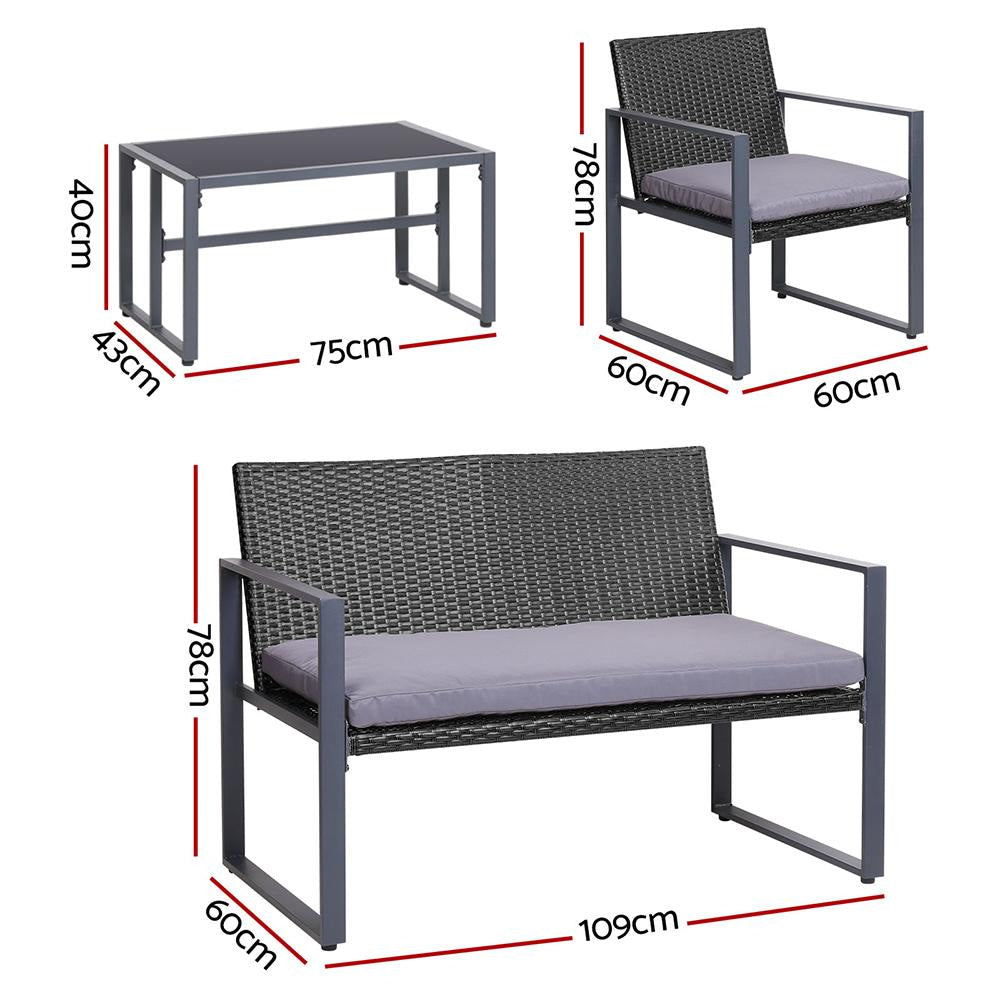 4-Piece Outdoor Patio Furniture Set - Black Metal Table and Chairs for Garden, Backyard, Poolside & Balcony Use