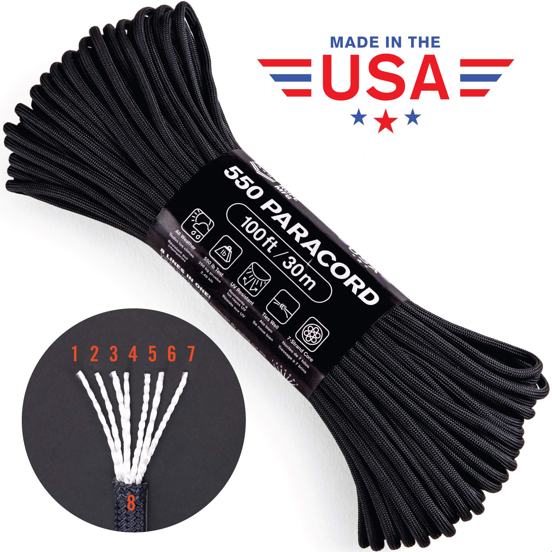 550 Paracord 100ft 7-Strand Nylon Rope for Survival Gear & DIY Crafts (Burnt Orange) - Camping, Hiking, Emergency Use