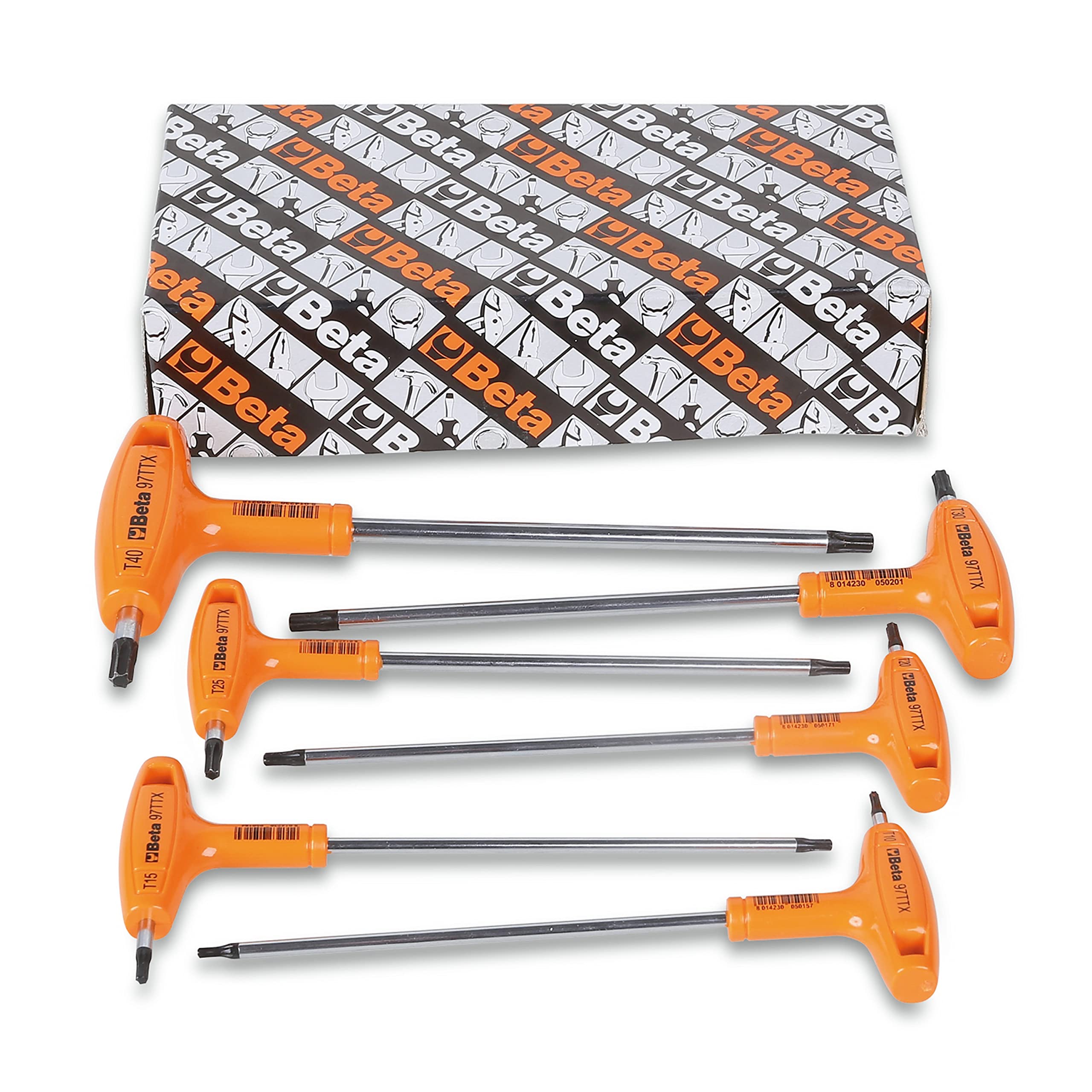 Beta 97TTX 6-Piece T-Handle Torx Key Set (T10-T40) with Ergonomic Grip - Perfect for Automotive Repair, Electronics Assembly & DIY Projects