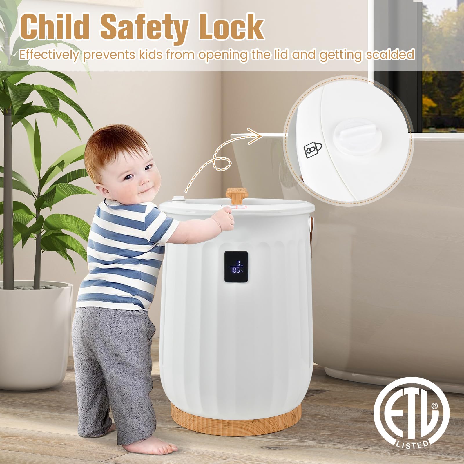 Tangkula 20L Electric Towel Warmer Bucket with LED Display - Adjustable Timer, Aromatherapy Disc Holder & Auto Shut Off - PU Leather Handle, Child Safety Lock & ETL Certified (White) - Perfect for Spa, Salon, Bathroom & Home Relaxation