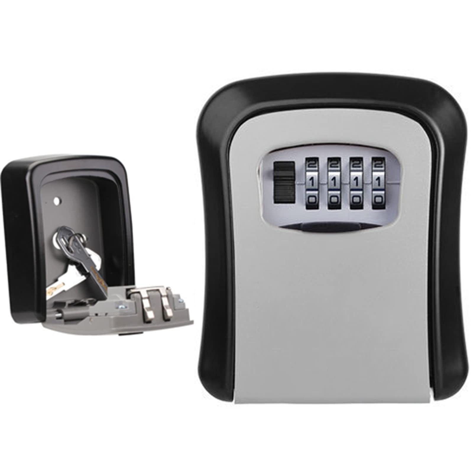4 Digit Combination Key Lock Box - Waterproof Wall Mounted Key Safe with Resettable Code (5 Keys Capacity) for Home, Office, Airbnb & Outdoor Use - Gray Security Password Box
