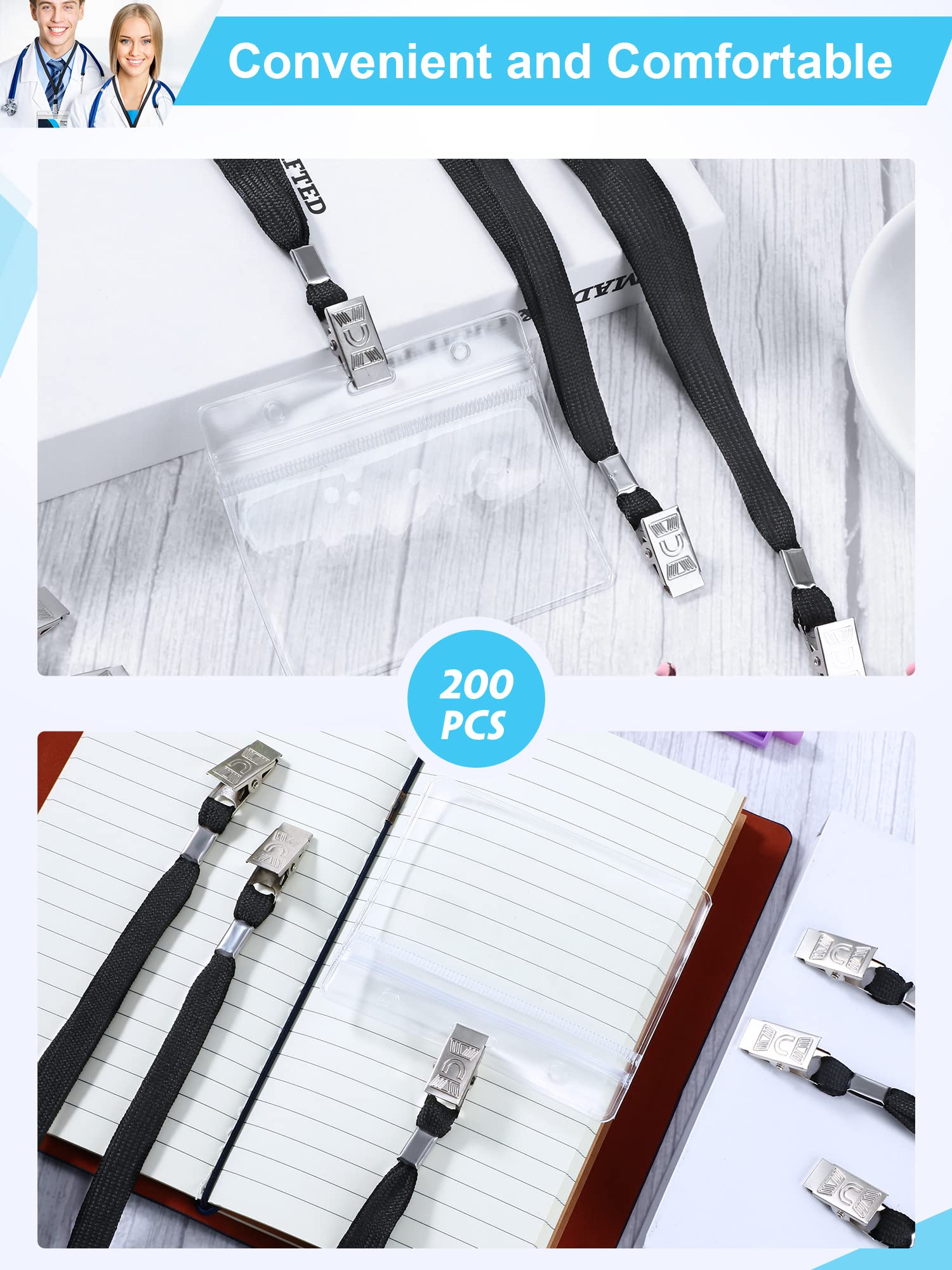 Marspark 200 Black Lanyards with Swivel Hook - ID Badge Holder for Office & School Use