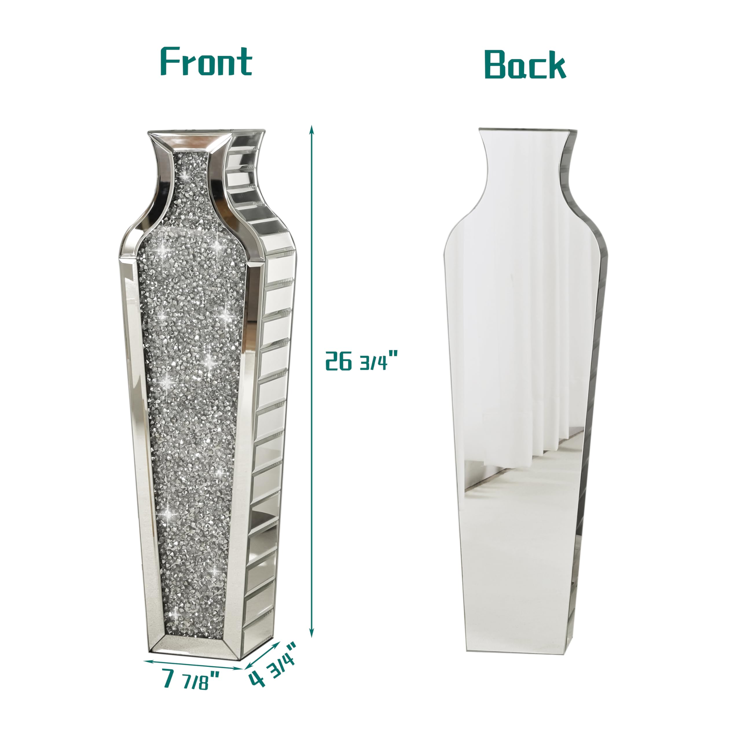 SHYFOY 26.8 Inch Tall Crushed Diamond Floor Vase - Large Silver Mirror Vase for Home Decor, Luxury Dried Flower Arrangement Container - Perfect for Living Room, Bedroom & Wedding Centerpiece Decorations