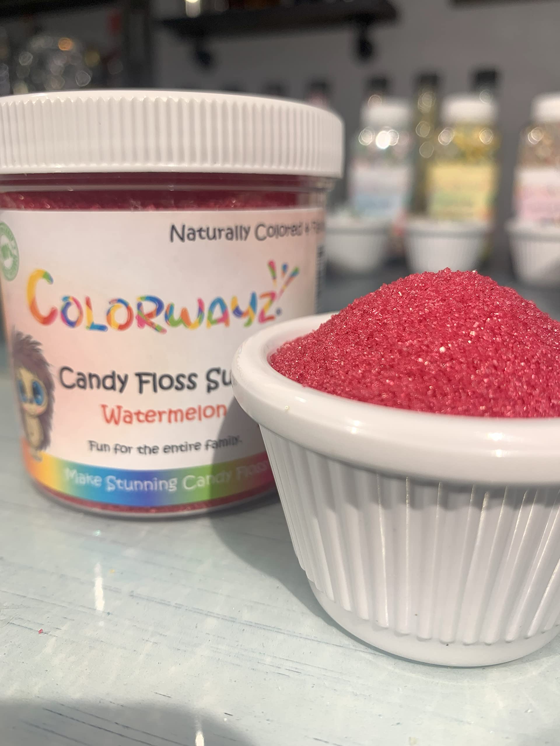Colorwayz All-Natural Cotton Candy Sugar - 5oz Fine Grain Candy Cane Sugar for Home & Commercial Cotton Candy Machines (Watermelon Flavor) - Perfect for Parties, Carnivals & Sweet Treats