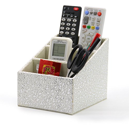 Premium Leather Desk Organizer - Multi-Function Storage Box for Pens, Pencils, Smartphones, Business Cards & Remote Controls | Elegant Office & Home Workspace Accessory (Silver)