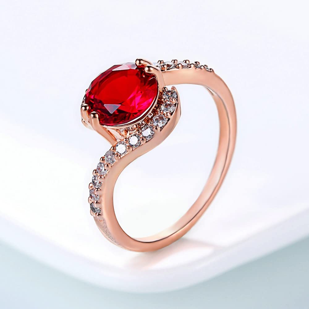 925 Sterling Silver & 18K Rose Gold Women's Engagement Ring with AAA Ruby & Cubic Zirconia - Sparkling CZ Diamond Wedding Band, Classic Eternity Cocktail Ring for Brides, Anniversary Gift & Special Occasions